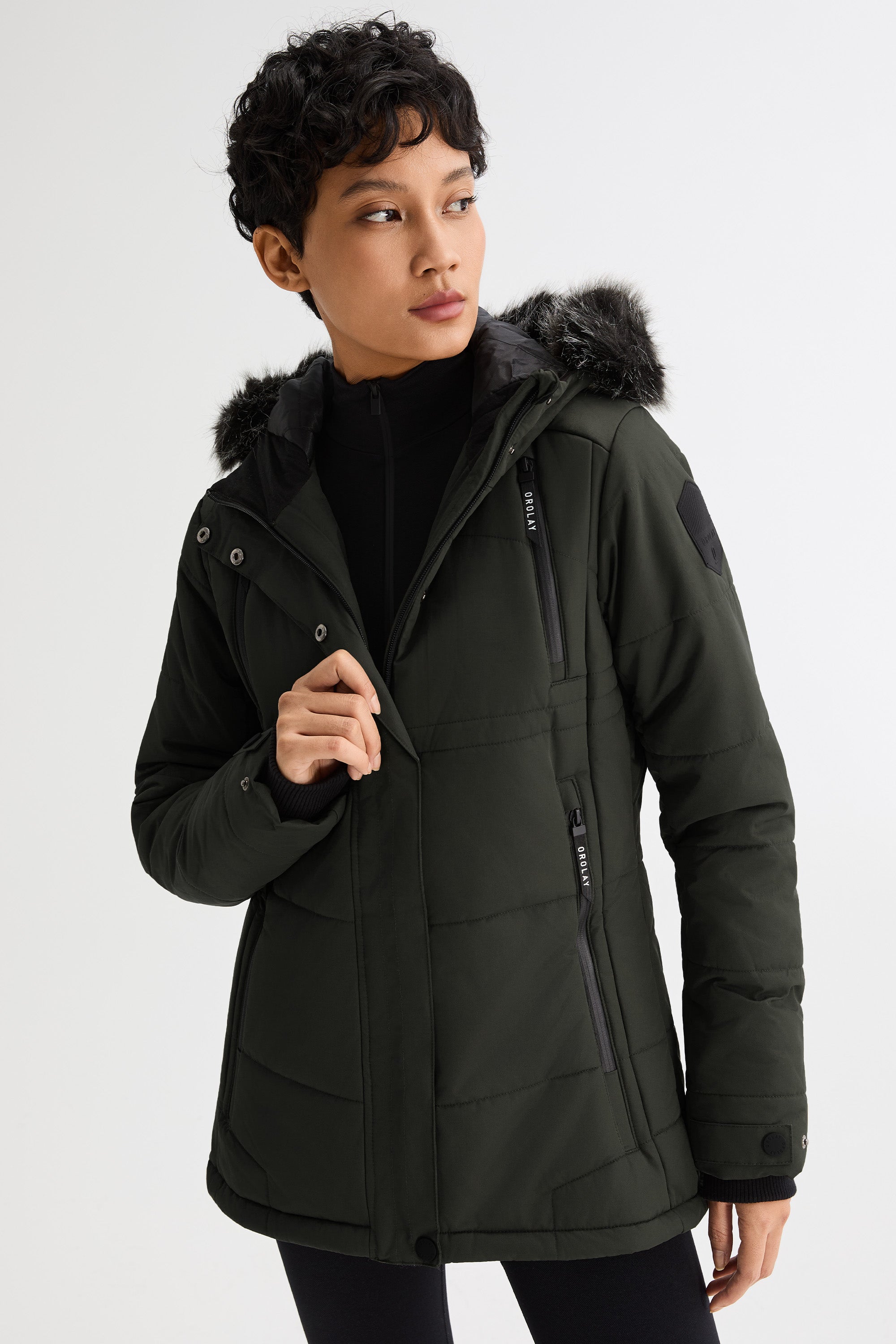 Orolay-Faux Fur Hooded Mountain Parka-#color_Rosin