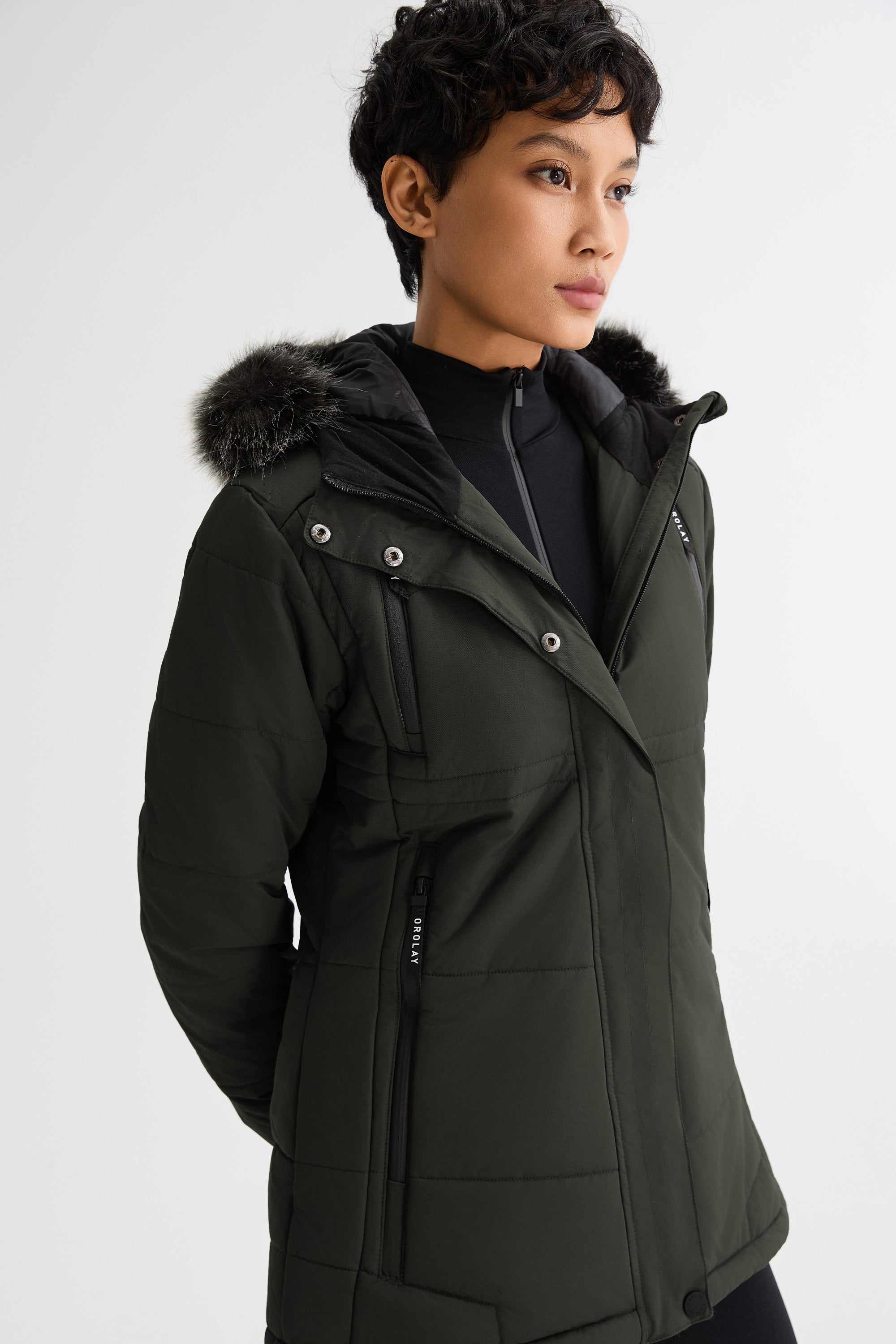 Orolay-Faux Fur Hooded Mountain Parka-#color_Rosin