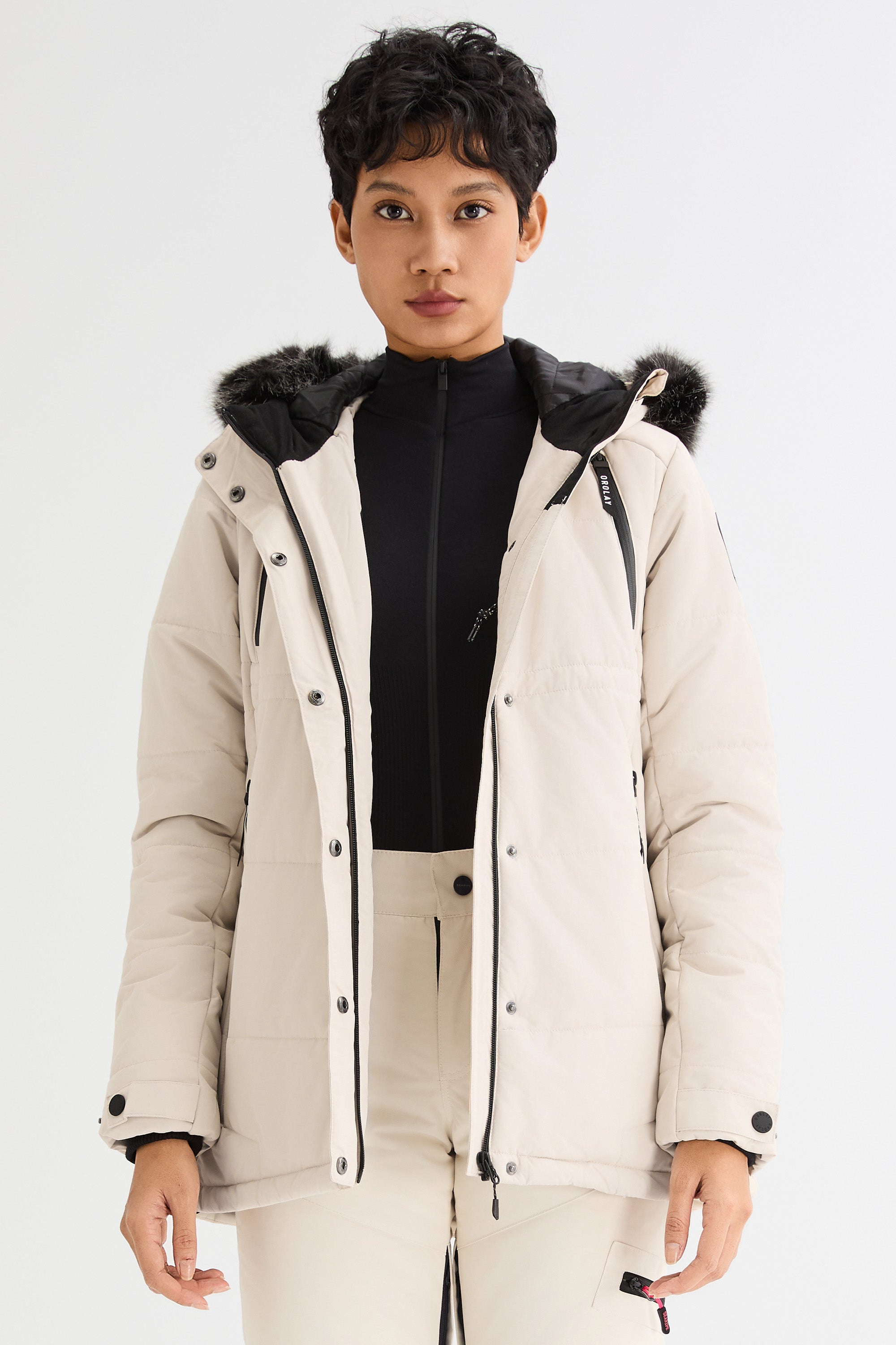 Orolay-Faux Fur Hooded Mountain Parka-#color_soft white
