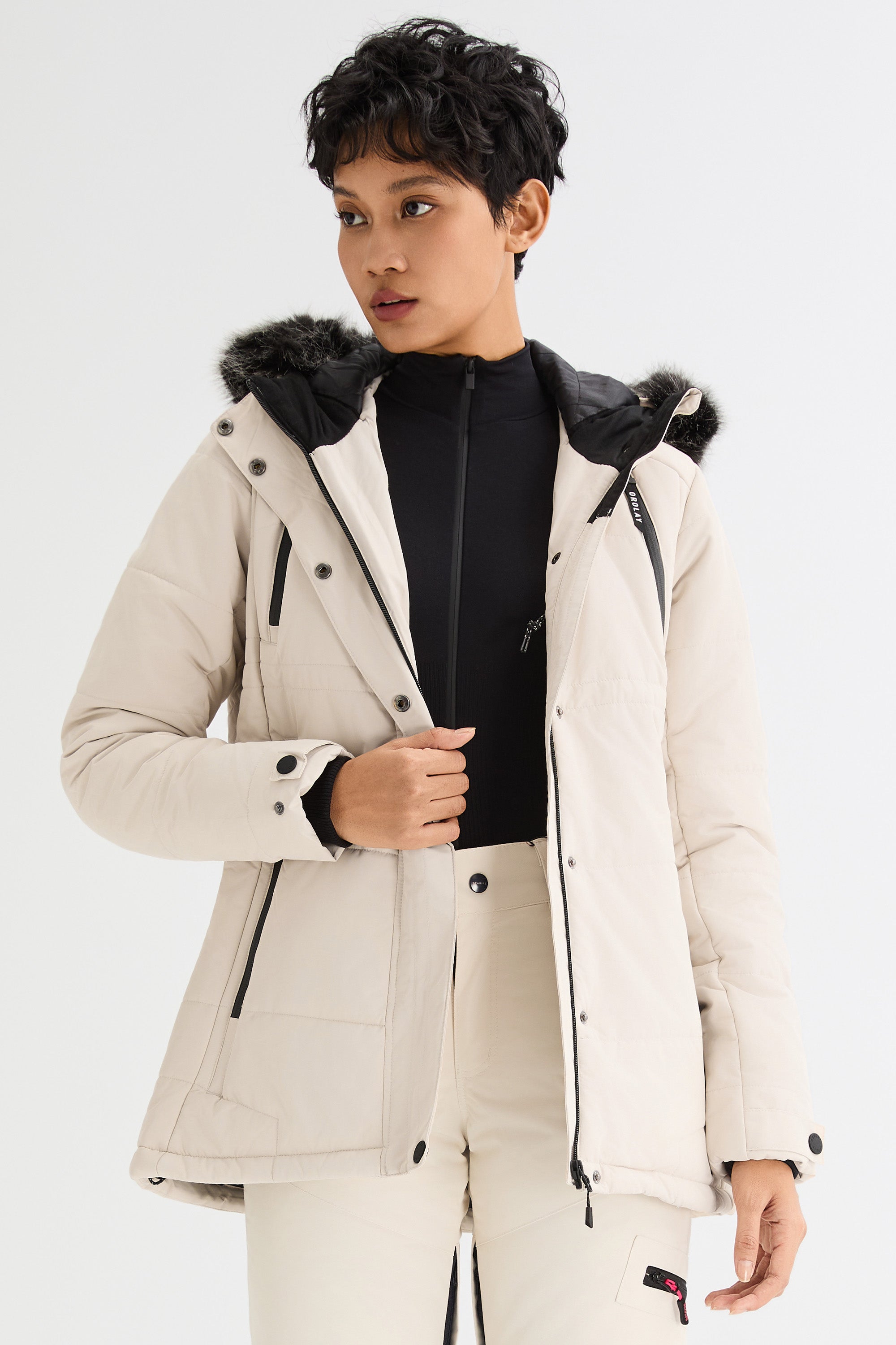 Orolay-Faux Fur Hooded Mountain Parka-#color_soft white