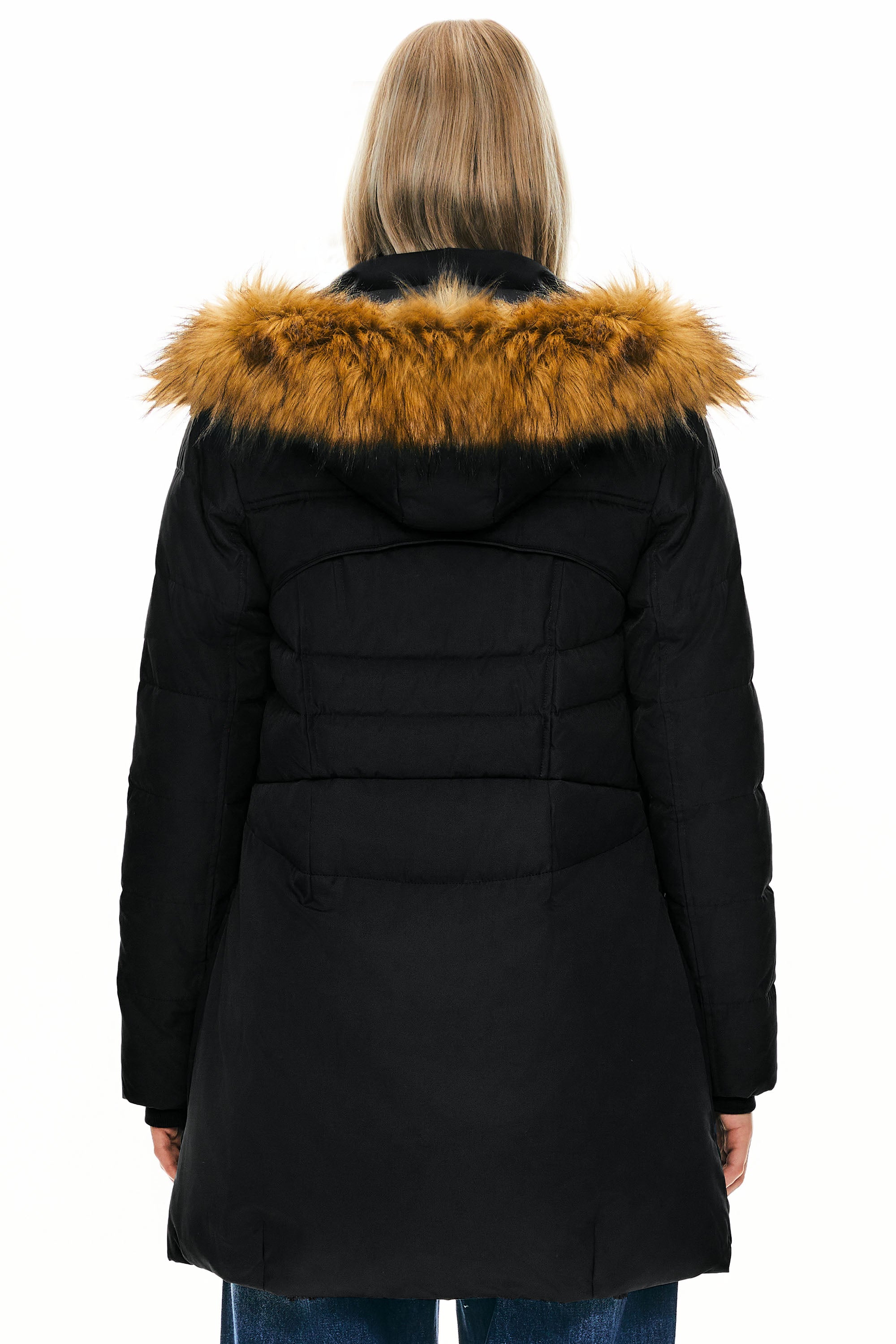 Orolay-Faux Fur Qulited Puffer Down Jacket-#color_Black
