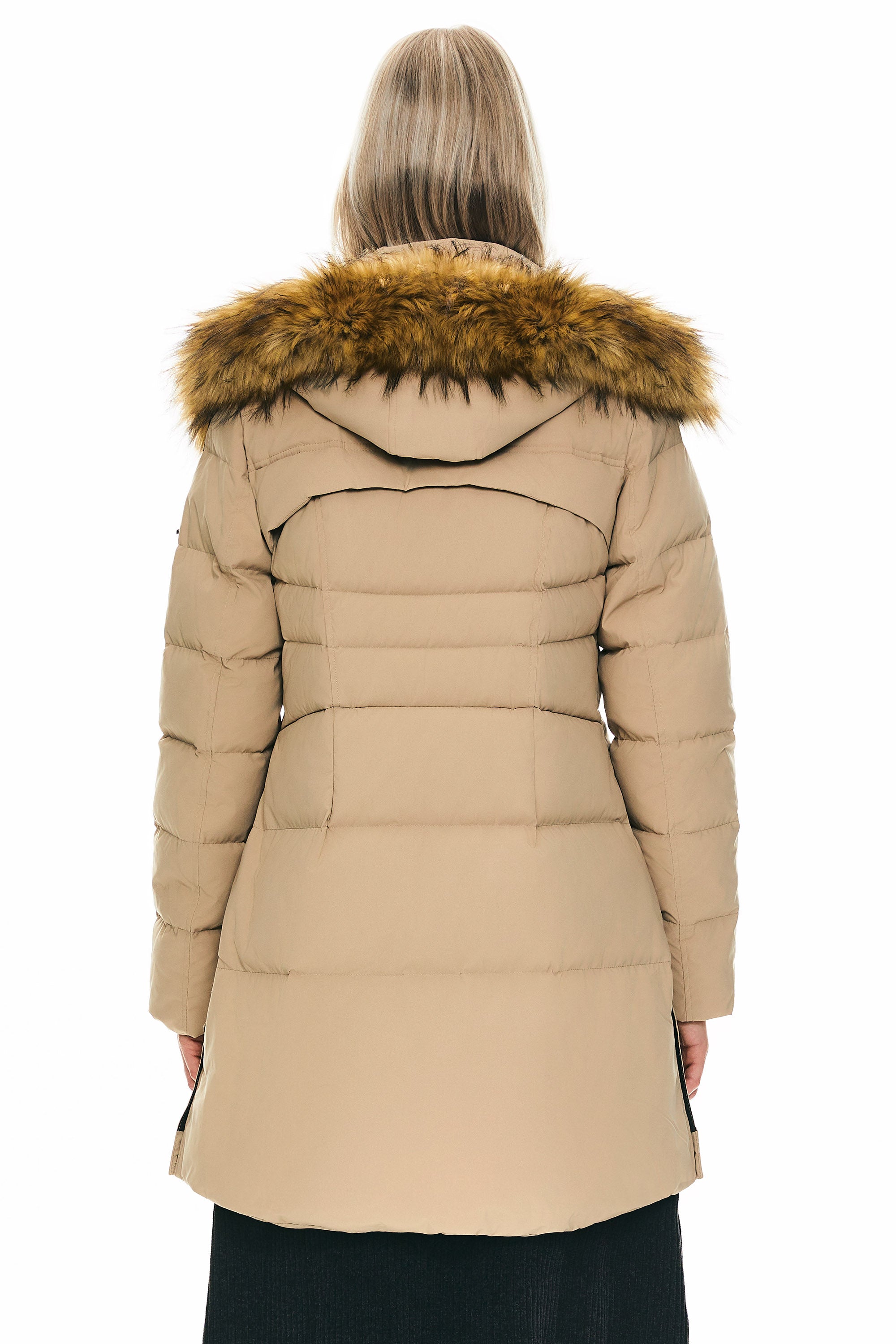 Orolay-Faux Fur Trim Hood Winter Down Jacket-#color_Sand