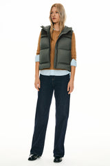 Orolay Hooded Puffer Down Vest Cropped Zip Up Lightweight #color_dark Green