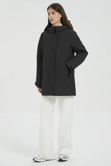 Hooded Winter Warm Parka Full Zip Lightweight #color_black
