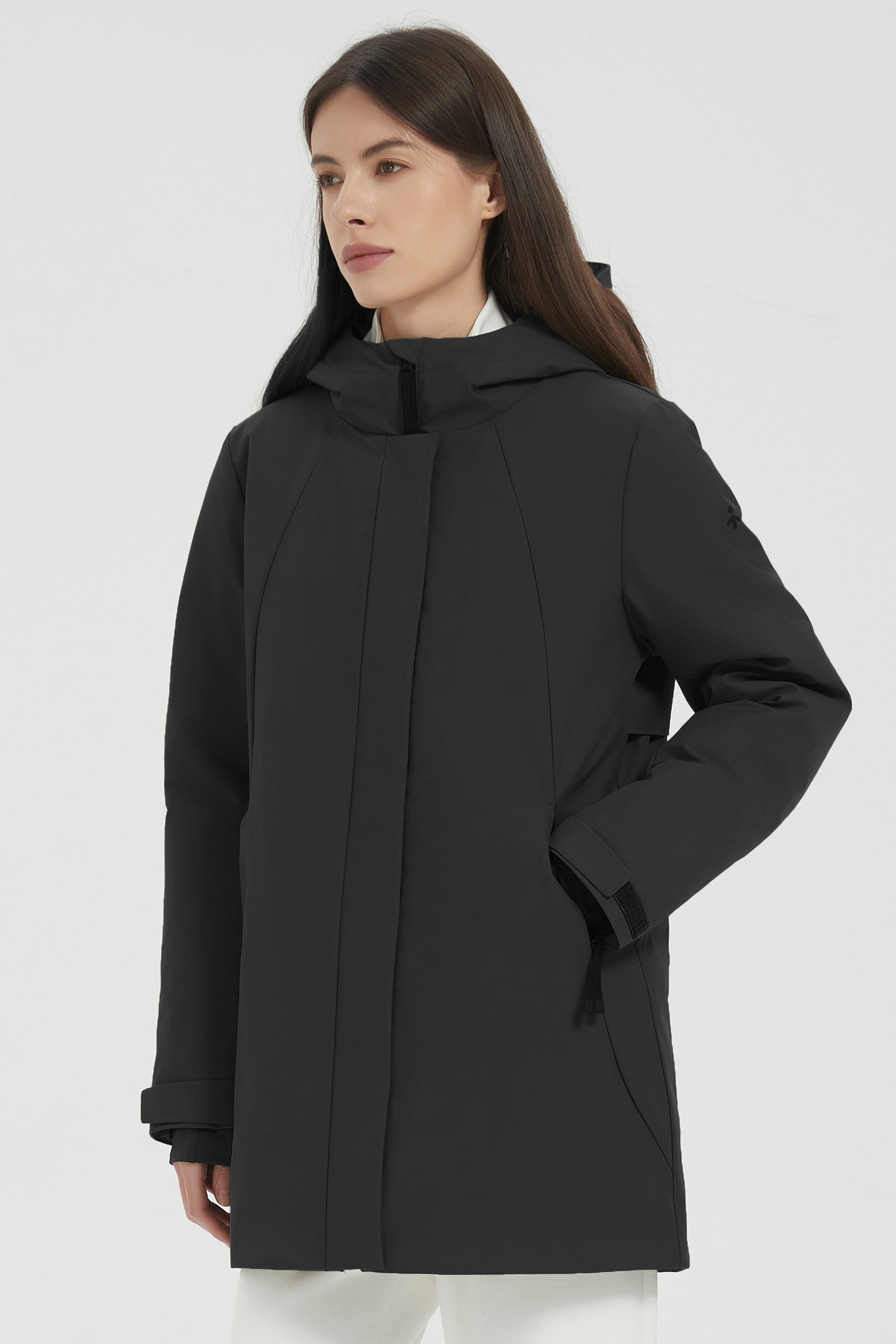 Hooded Winter Warm Parka Full Zip Lightweight #color_black