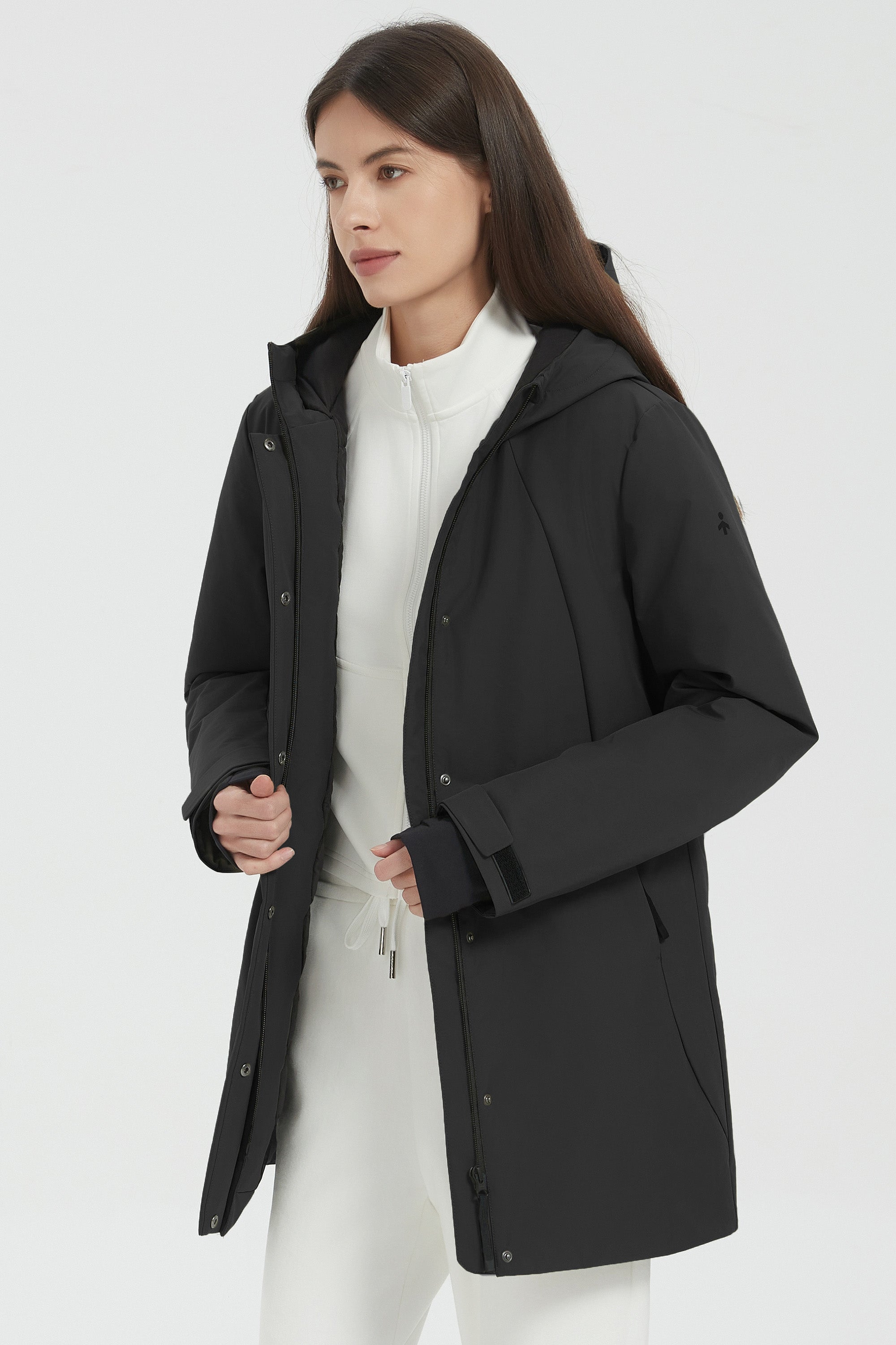 Hooded Winter Warm Parka Full Zip Lightweight #color_black