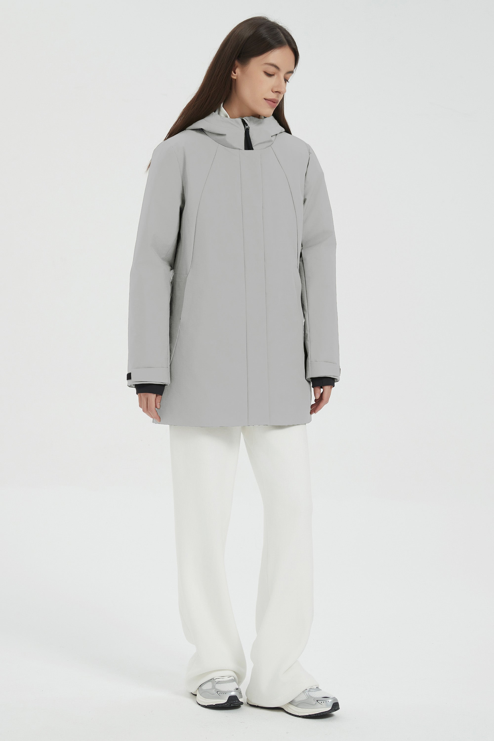 Hooded Winter Warm Parka Full Zip Lightweight #color_gray