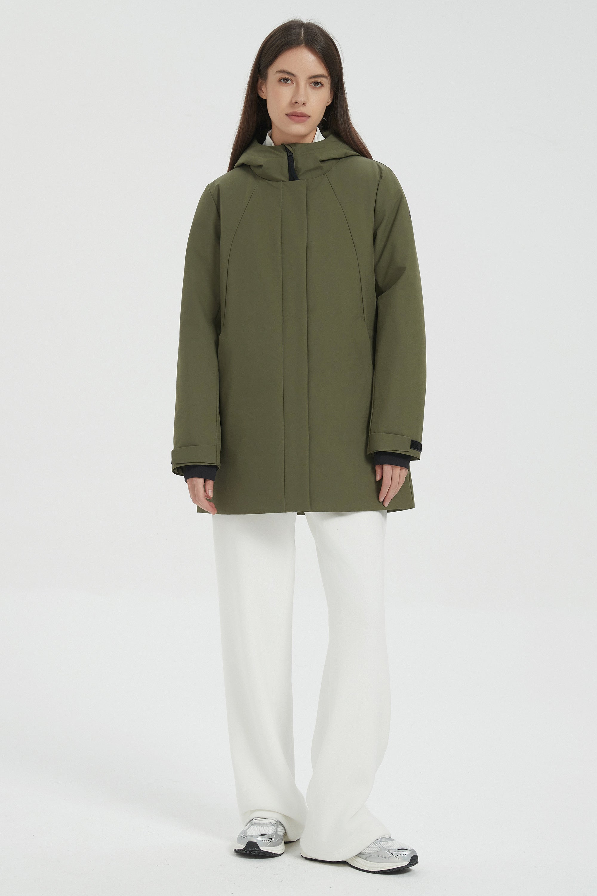 Hooded Winter Warm Parka Full Zip Lightweight #color_dark green