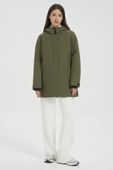 Hooded Winter Warm Parka Full Zip Lightweight #color_dark green