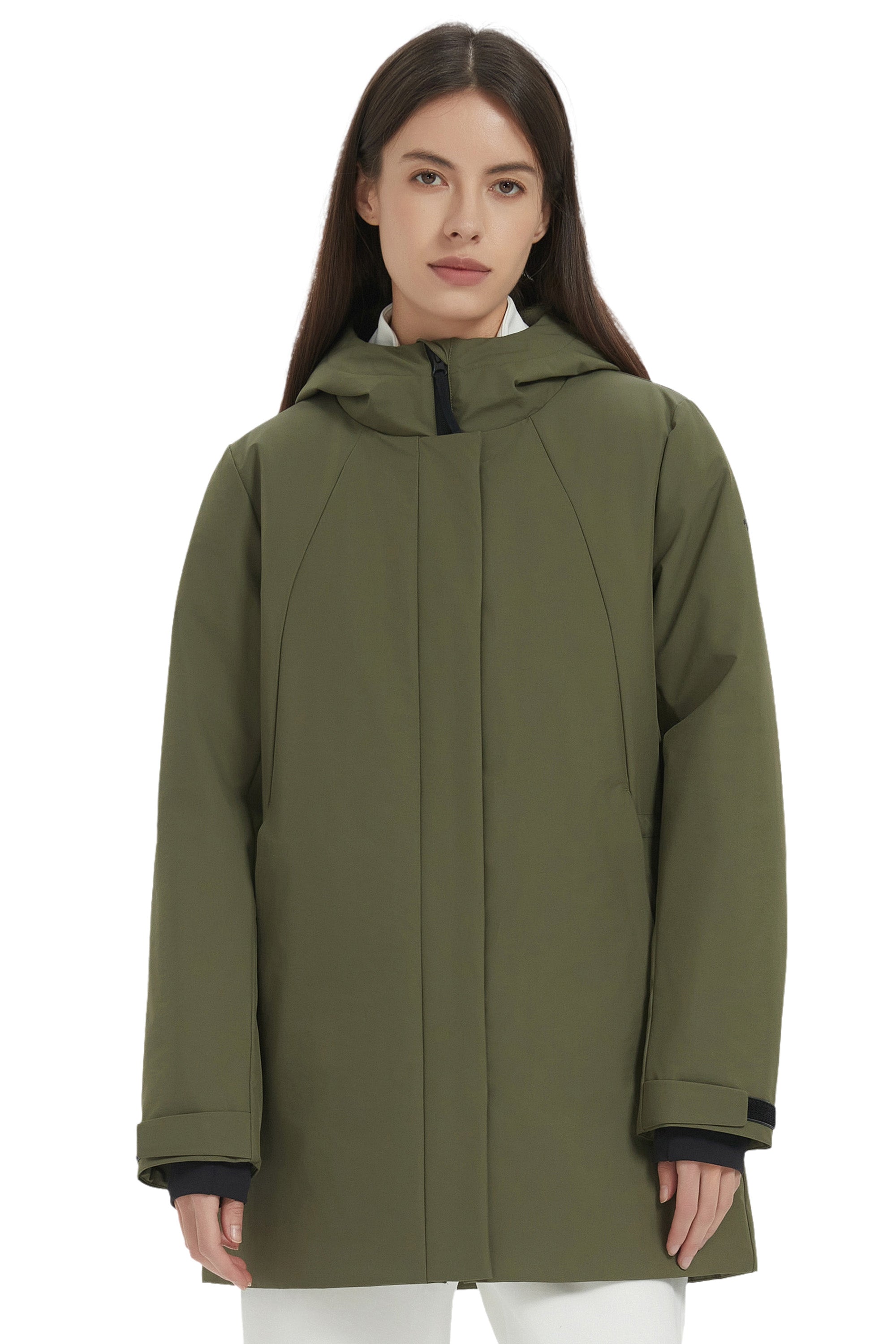 Hooded Winter Warm Parka Full Zip Lightweight #color_dark green