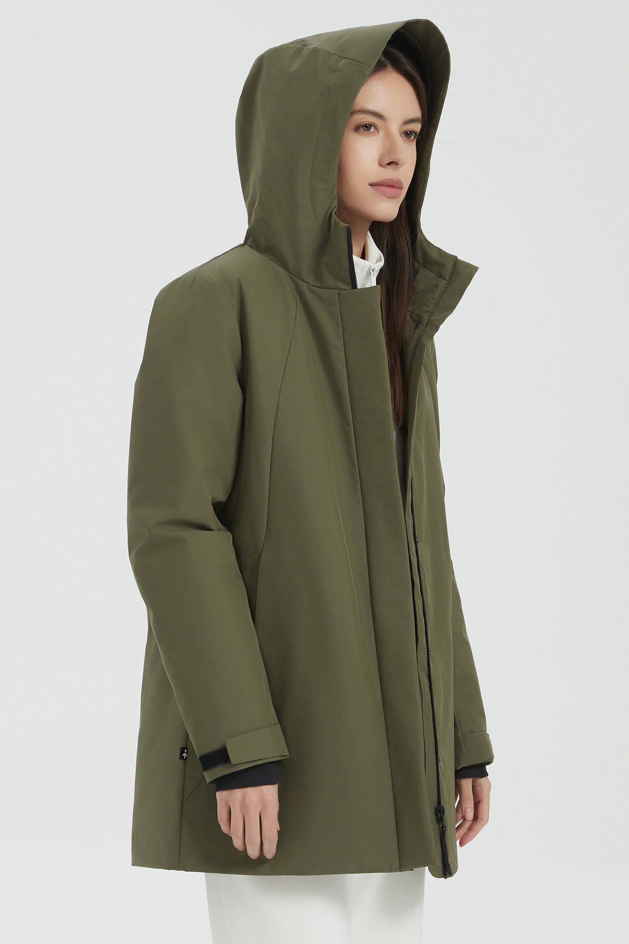Hooded Winter Warm Parka Full Zip Lightweight #color_dark green