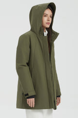 Hooded Winter Warm Parka Full Zip Lightweight #color_dark green