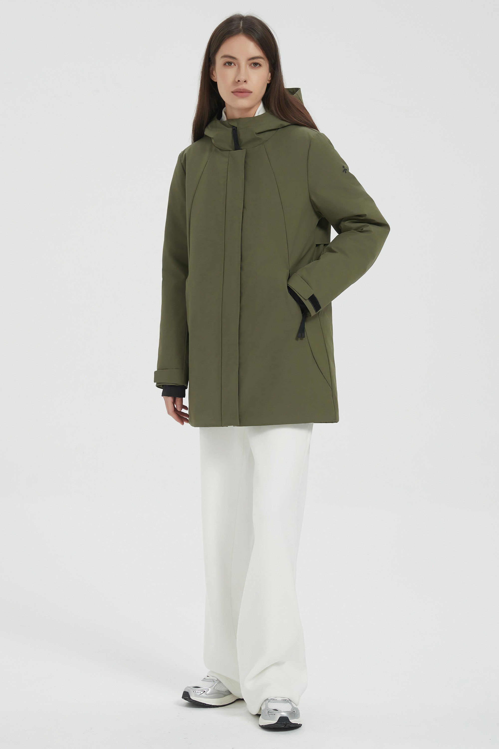 Hooded Winter Warm Parka Full Zip Lightweight #color_dark green
