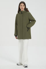 Hooded Winter Warm Parka Full Zip Lightweight #color_dark green