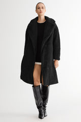Orolay-Knee-Length Fleece Lapel Down Coat-#color_Black