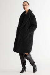 Orolay-Knee-Length Fleece Lapel Down Coat-#color_Black