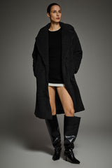 Orolay-Knee-Length Fleece Lapel Down Coat-#color_Black