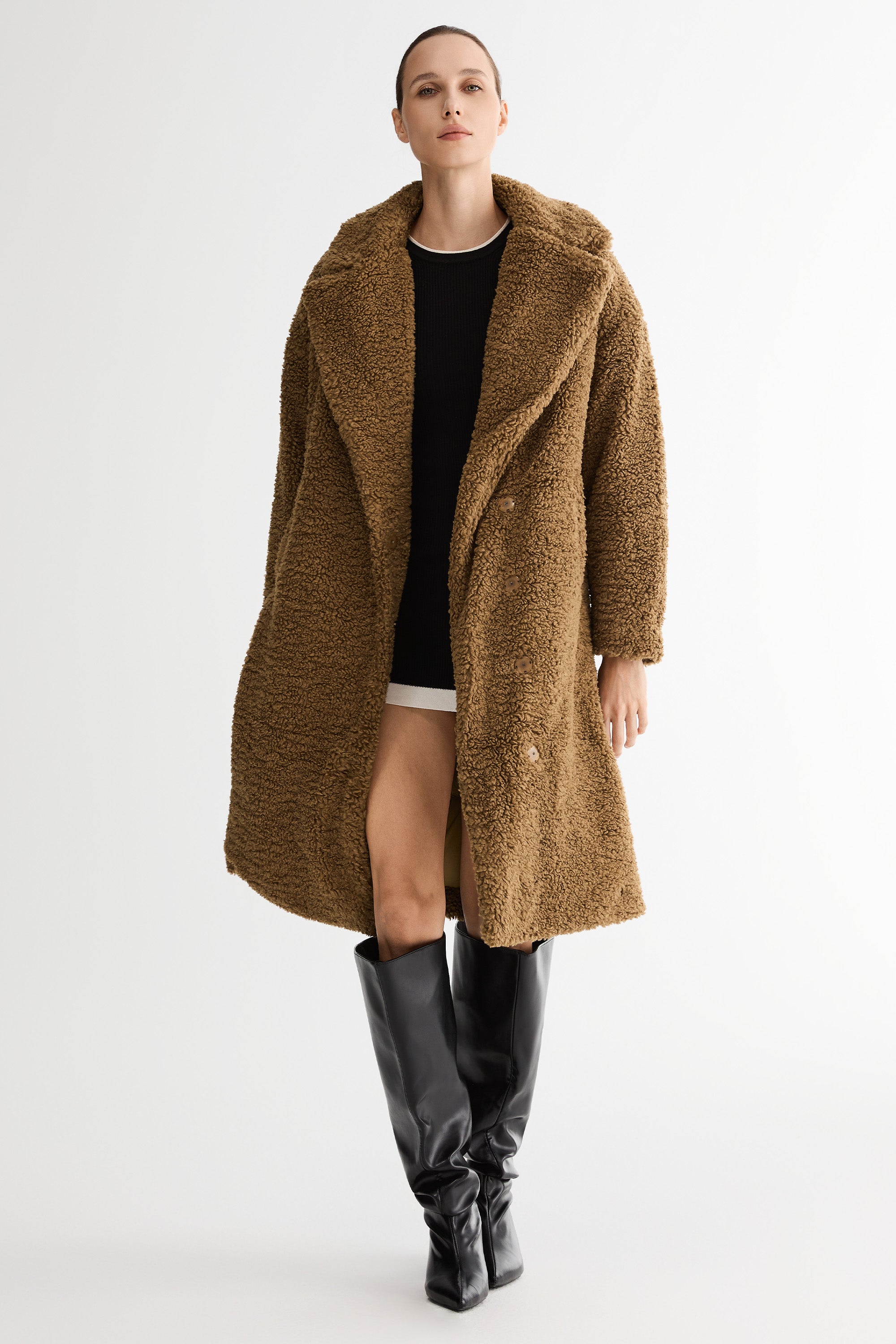 Orolay-Knee-Length Fleece Lapel Down Coat-#color_Nuthatch