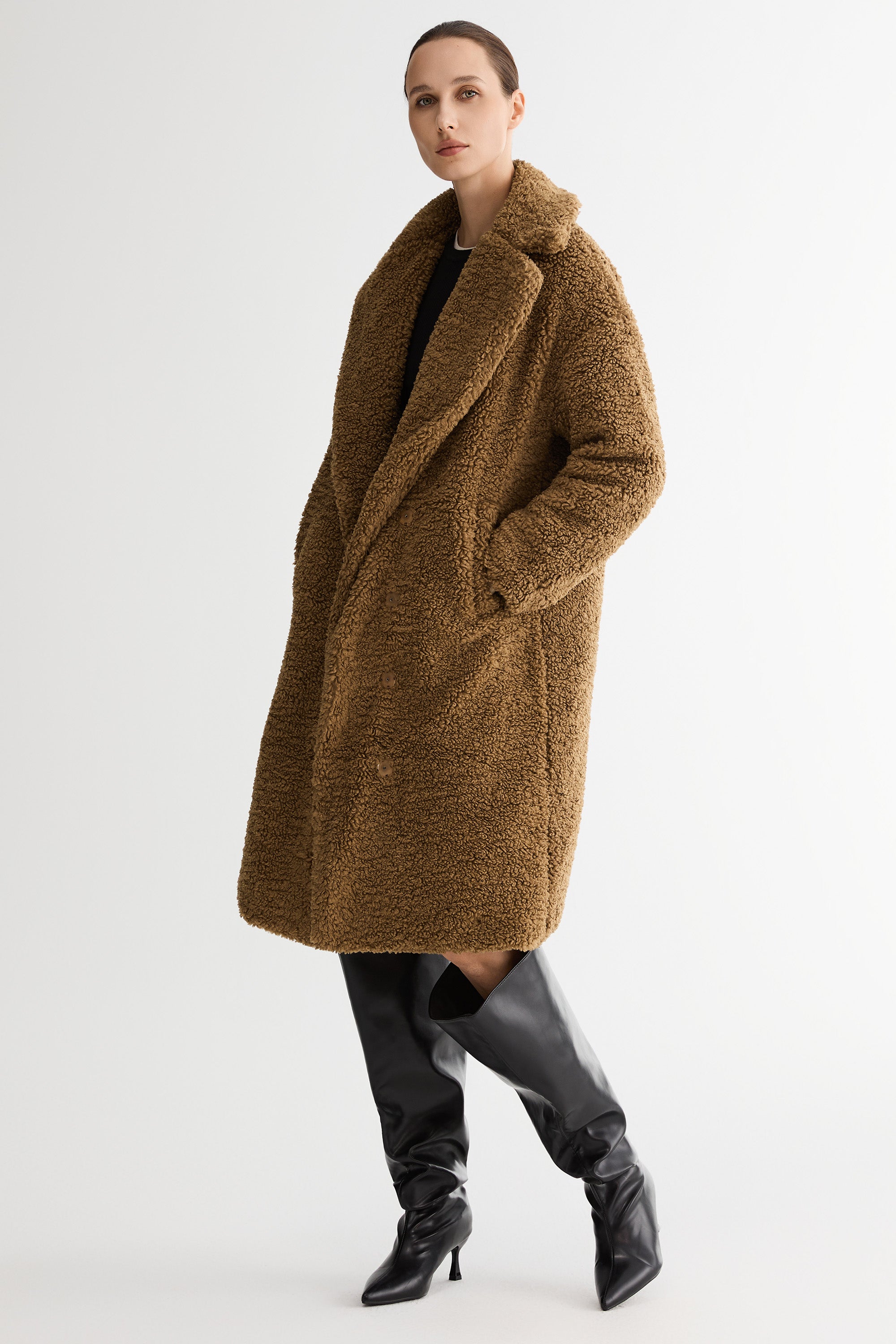 Orolay-Knee-Length Fleece Lapel Down Coat-#color_Nuthatch