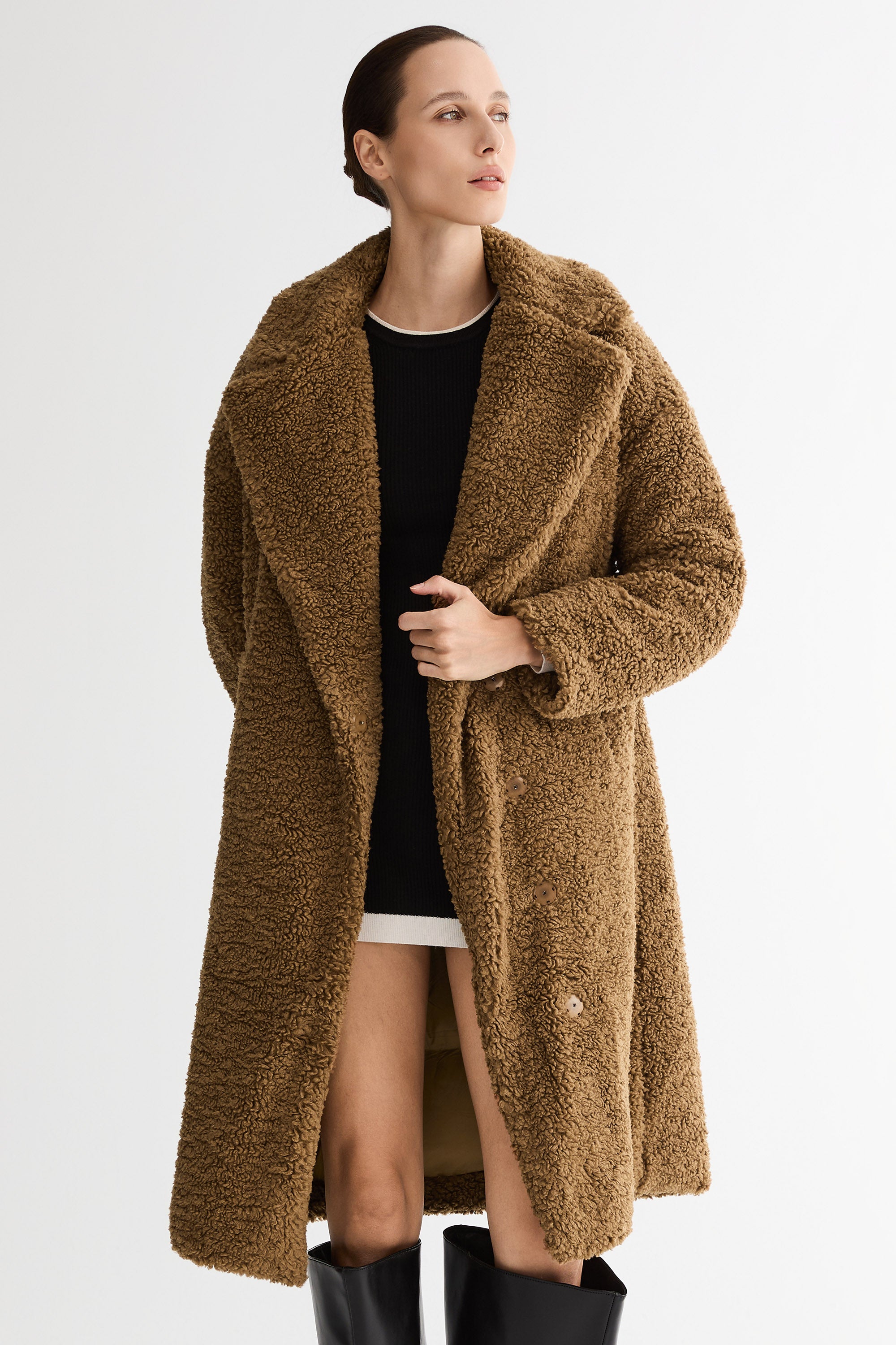 Orolay-Knee-Length Fleece Lapel Down Coat-#color_Nuthatch