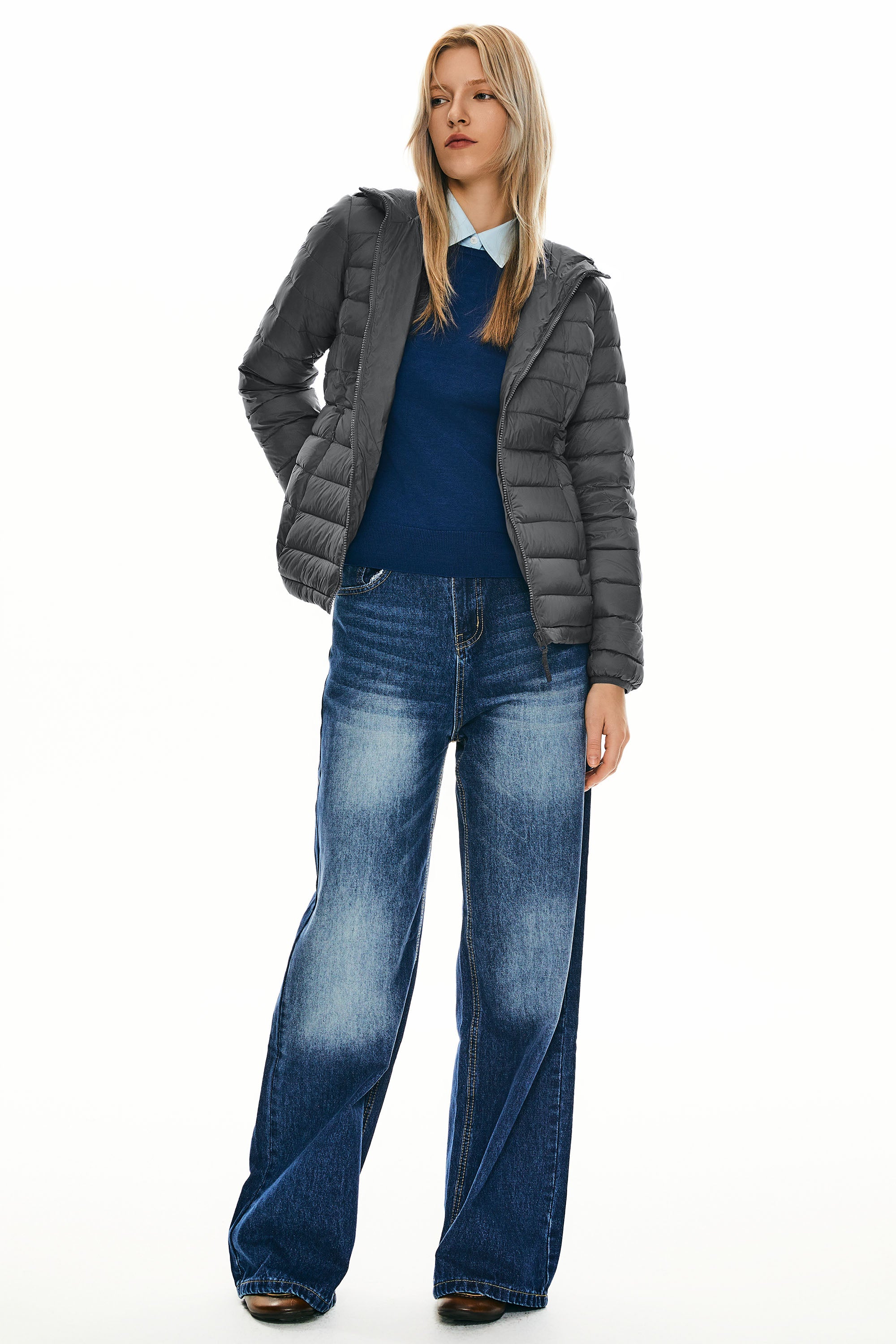 Orolay-Lightweight Packable Down Jacket with Stand Collar-#color_darkgray