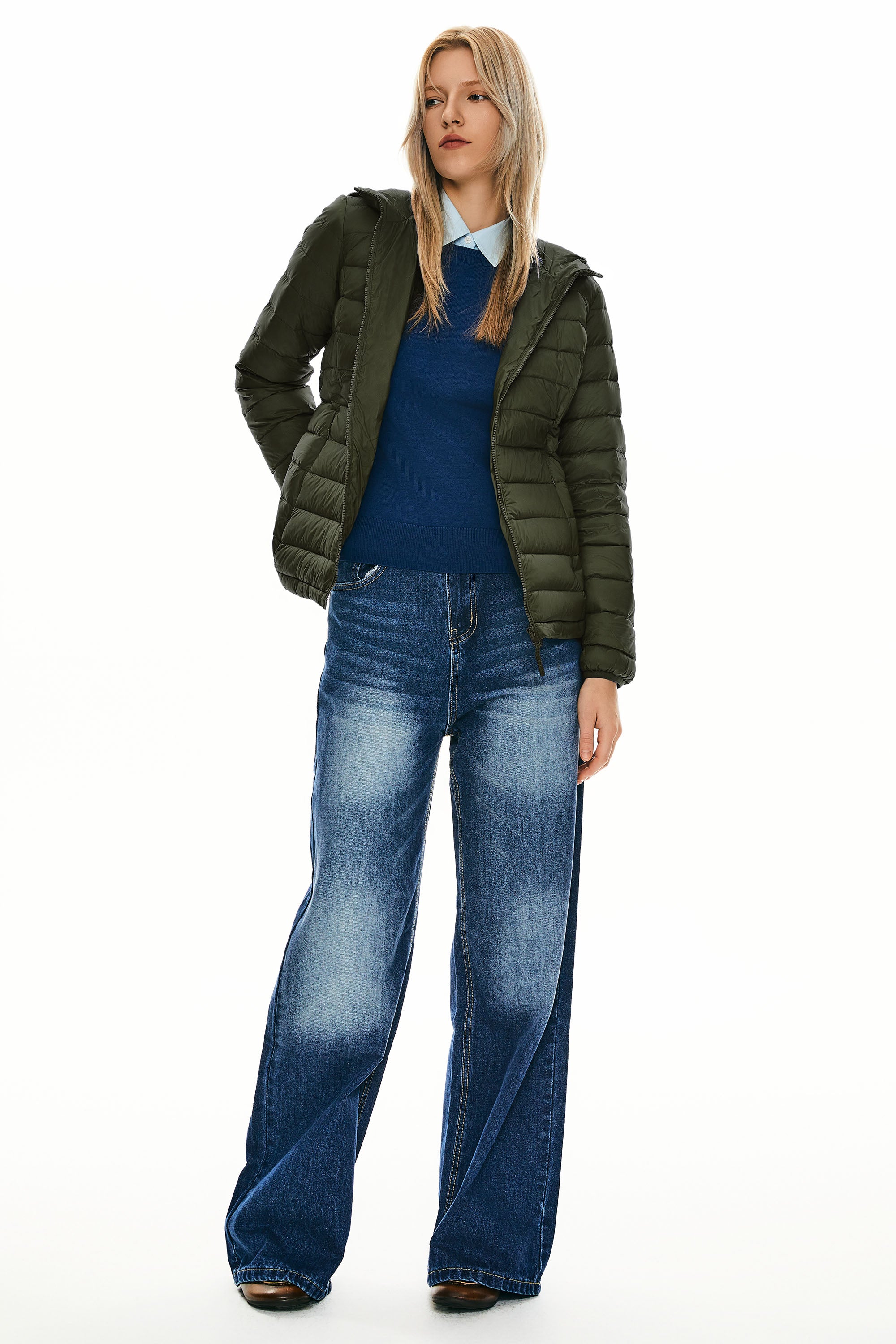 Orolay-Lightweight Packable Down Jacket with Stand Collar-#color_armygreen