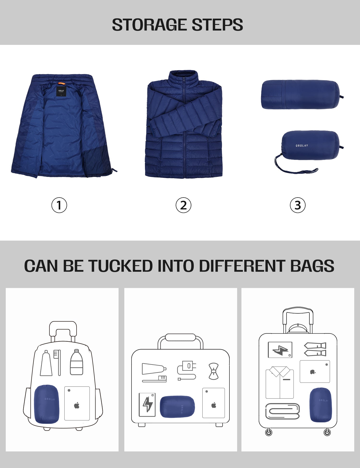 Lightweight Quilted Packable Down Jacket - Orolay, #color_Black,Lightgray,navy,khaki,armygreen,Pink