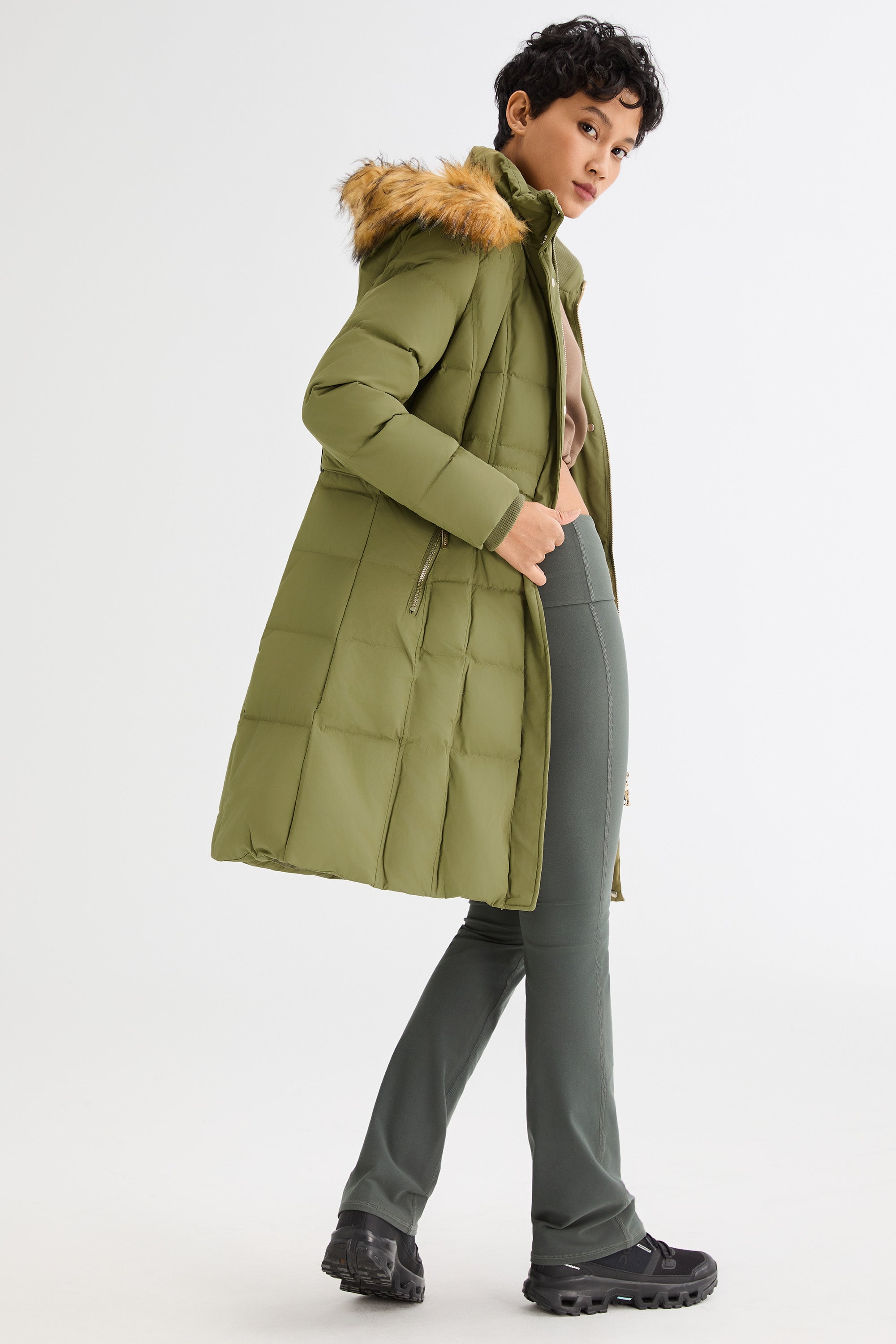 Long Faux Fur Hooded Down Coat - Orolay, #color_Sage Green