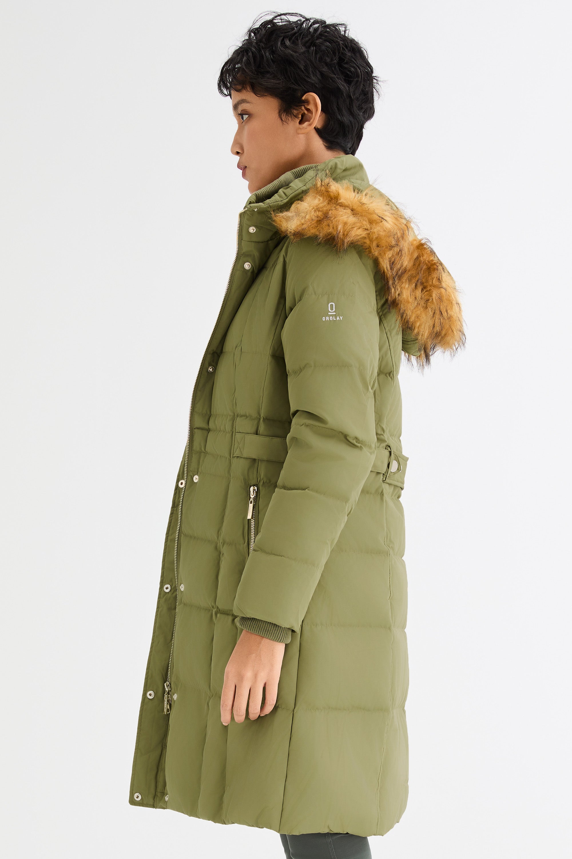 Long Faux Fur Hooded Down Coat - Orolay, #color_Sage Green