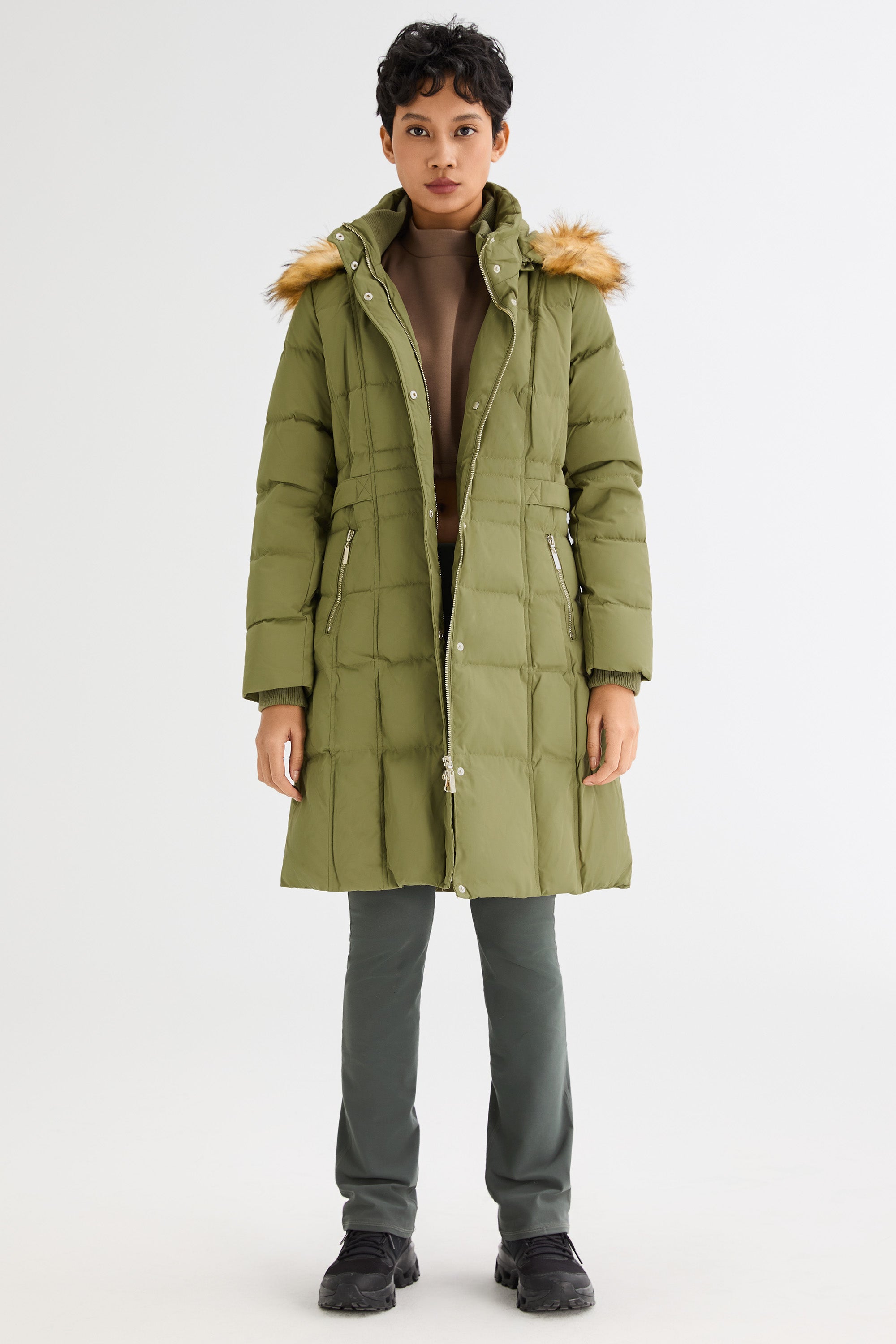 Long Faux Fur Hooded Down Coat - Orolay, #color_Sage Green