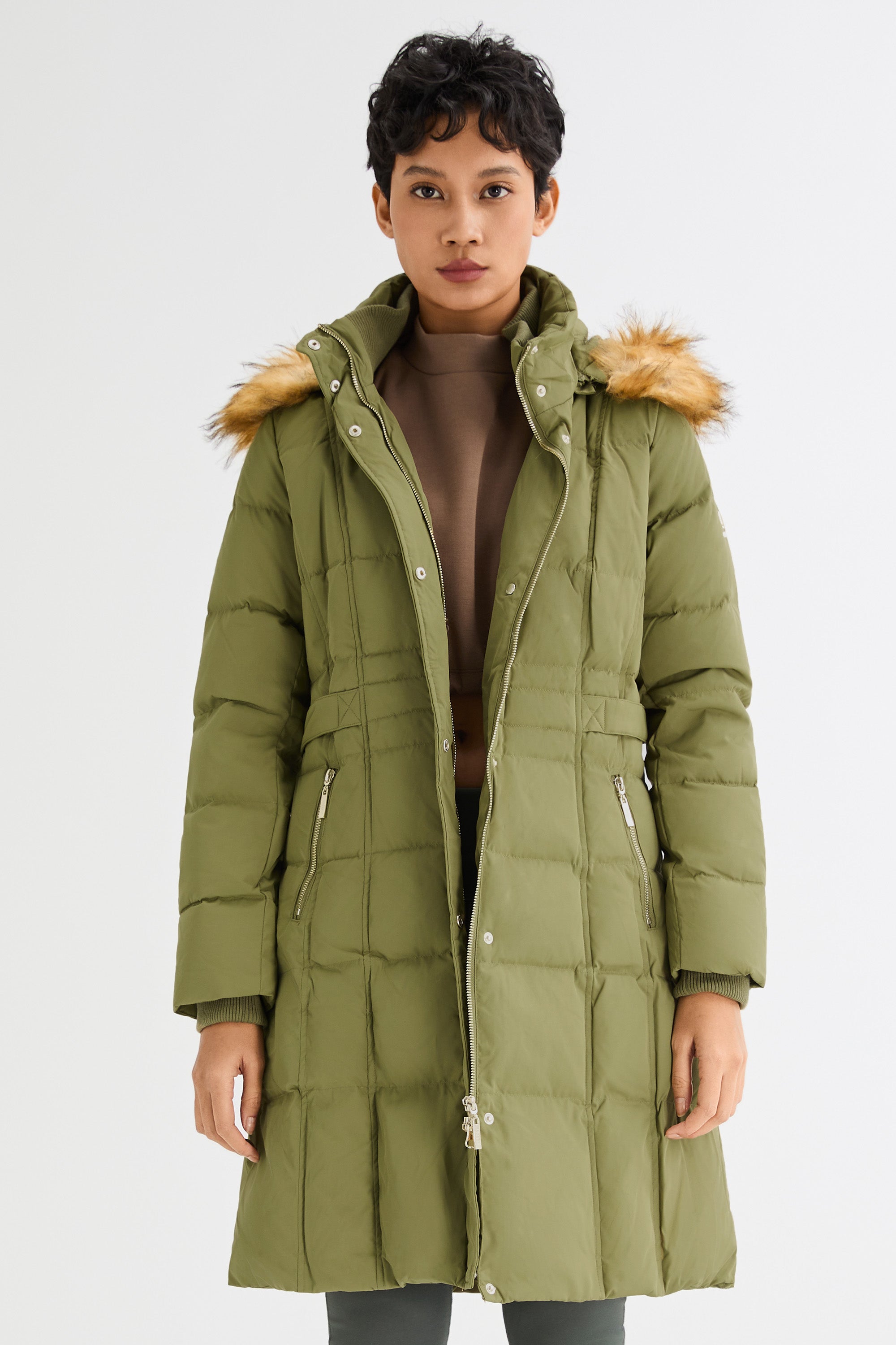 Long Faux Fur Hooded Down Coat - Orolay, #color_Sage Green
