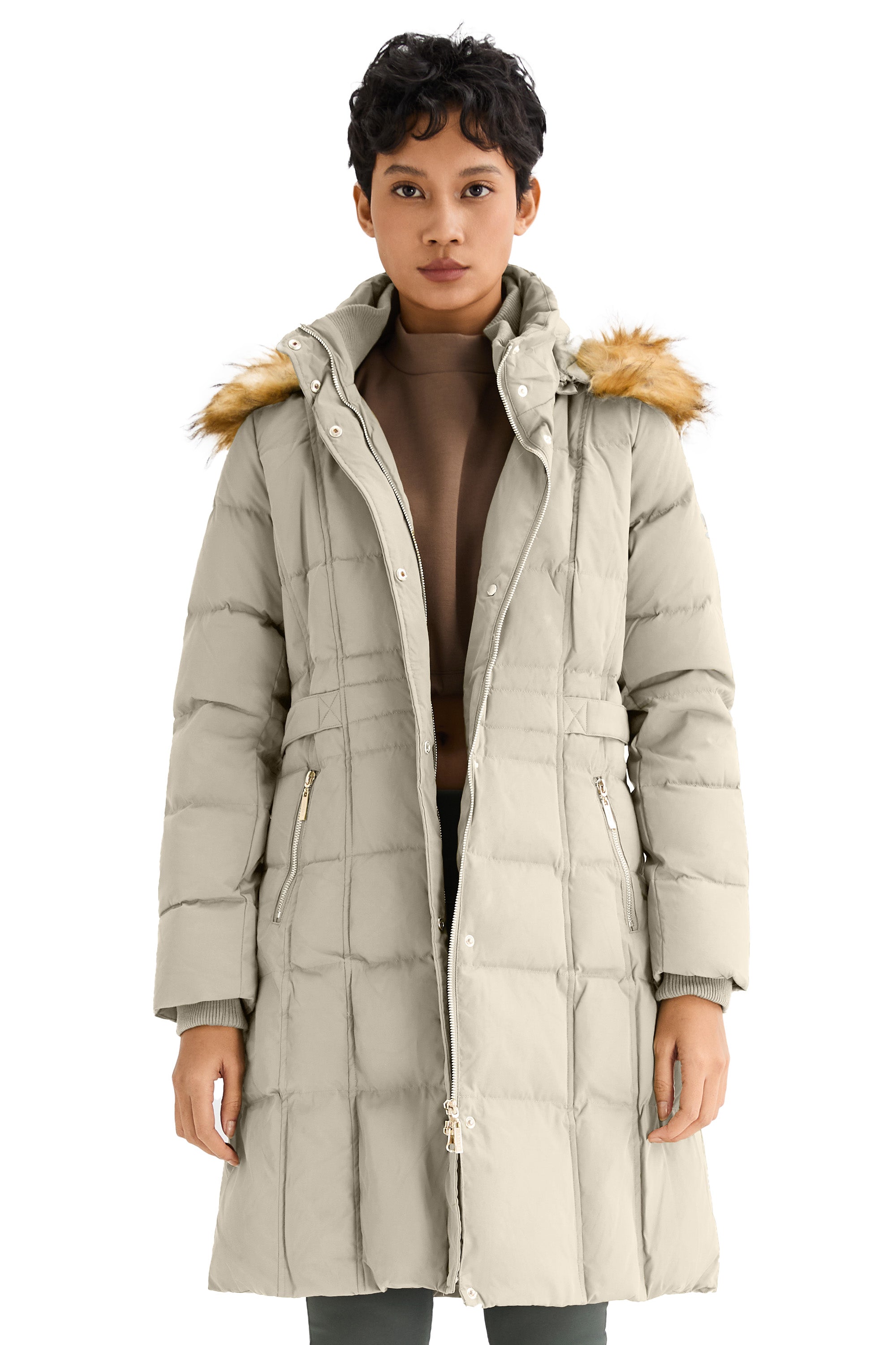 Long Faux Fur Hooded Down Coat - Orolay, #color_Oat Milk