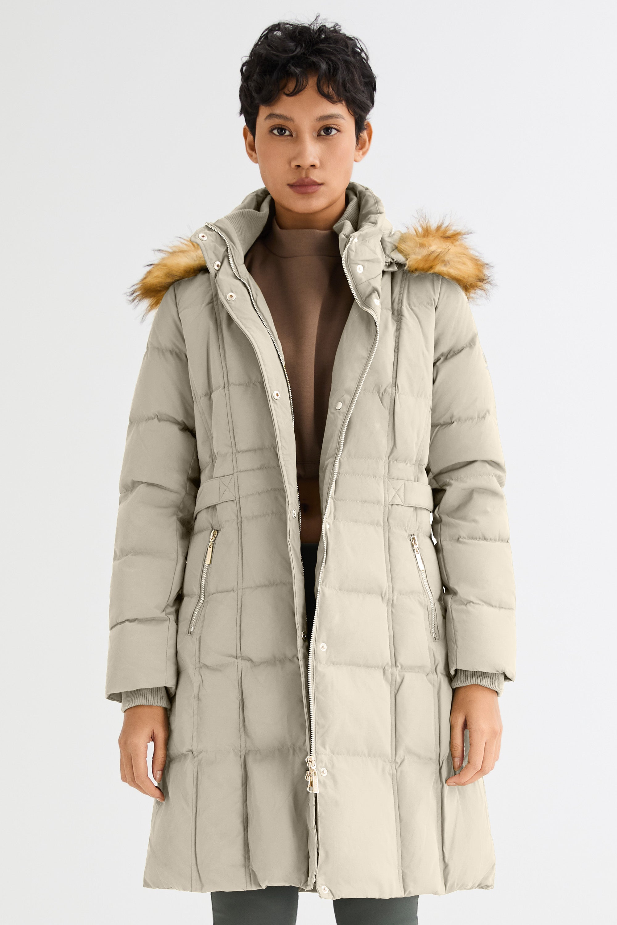 Long Faux Fur Hooded Down Coat - Orolay, #color_Oat Milk