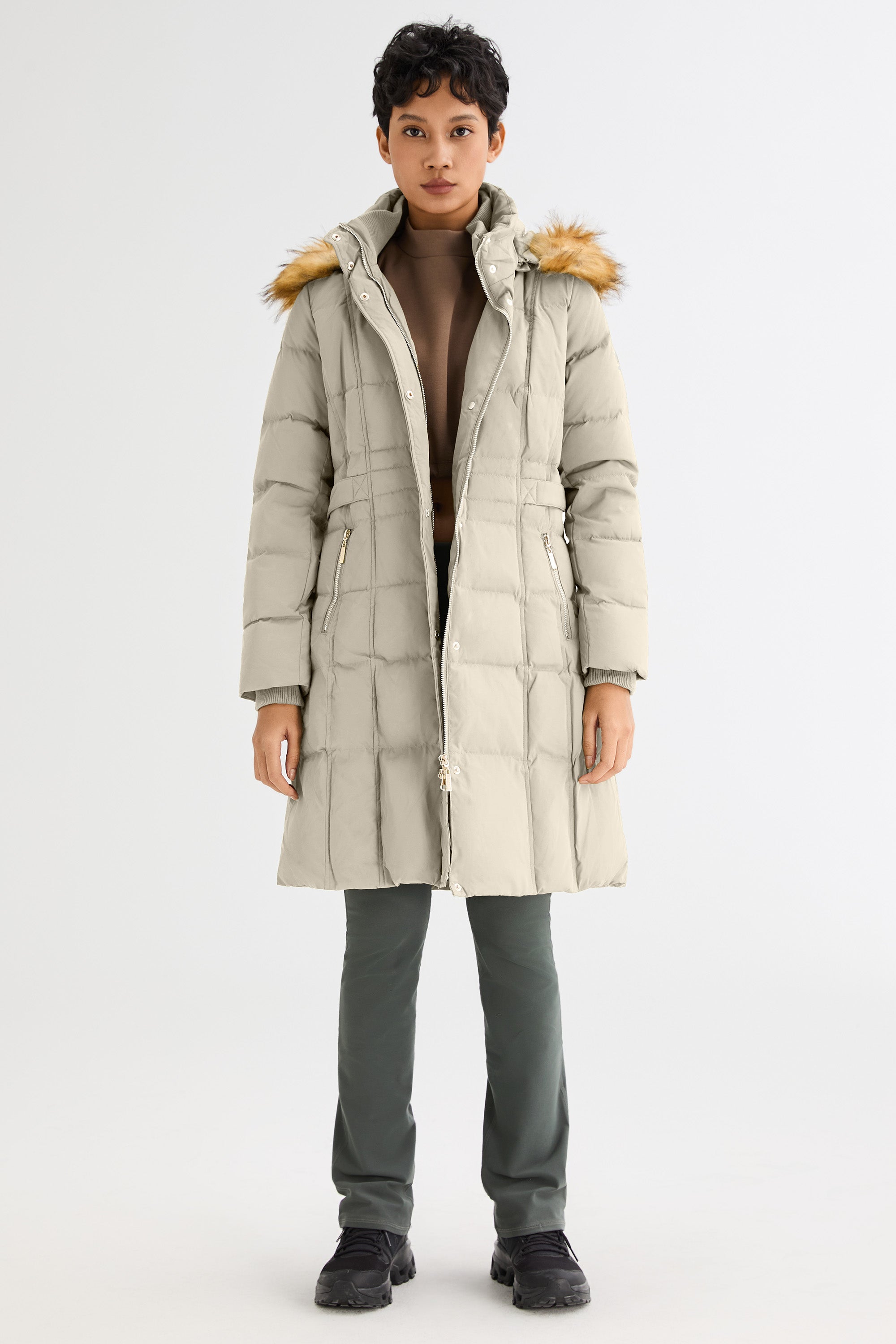 Long Faux Fur Hooded Down Coat - Orolay, #color_Oat Milk
