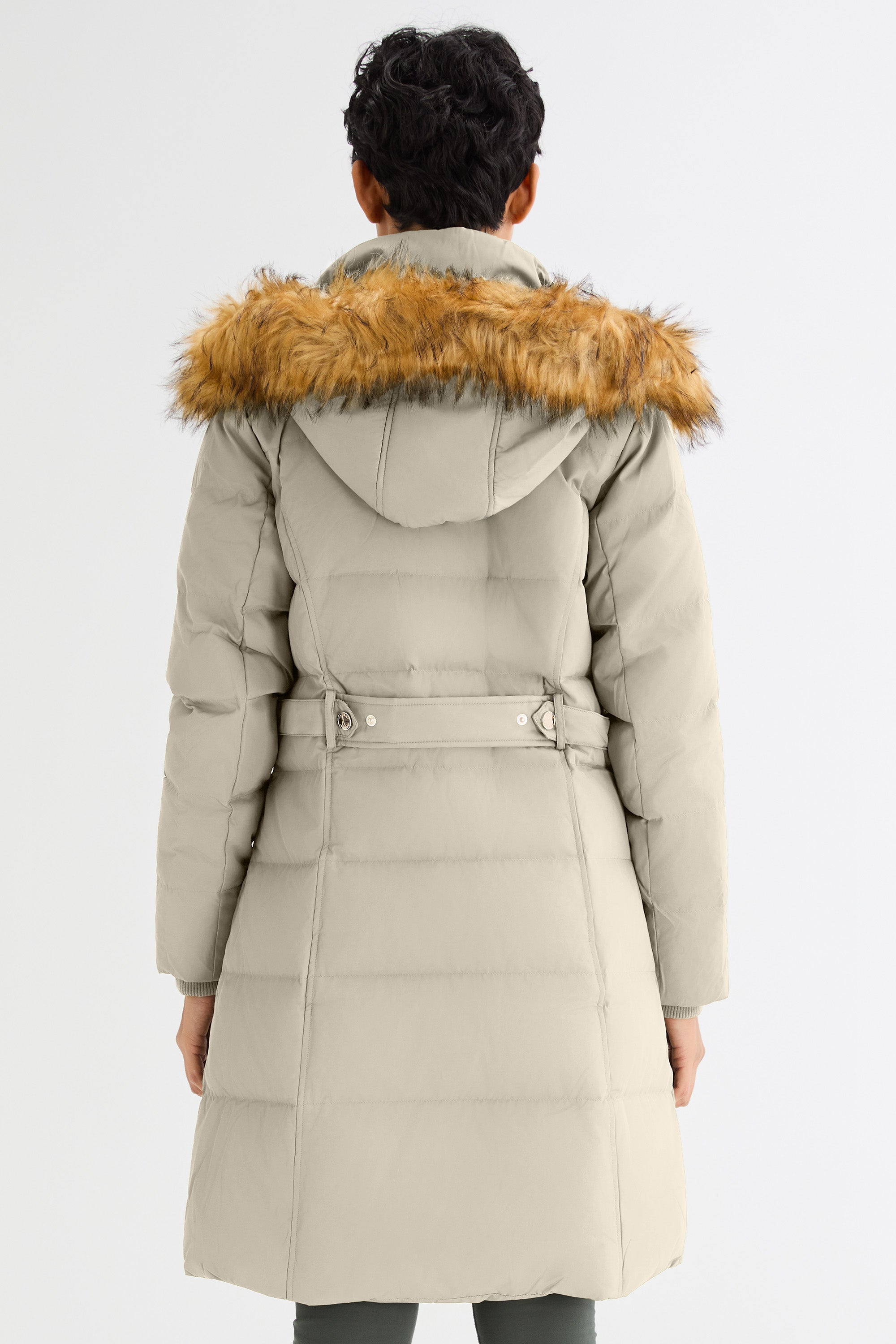 Long Faux Fur Hooded Down Coat - Orolay, #color_Oat Milk