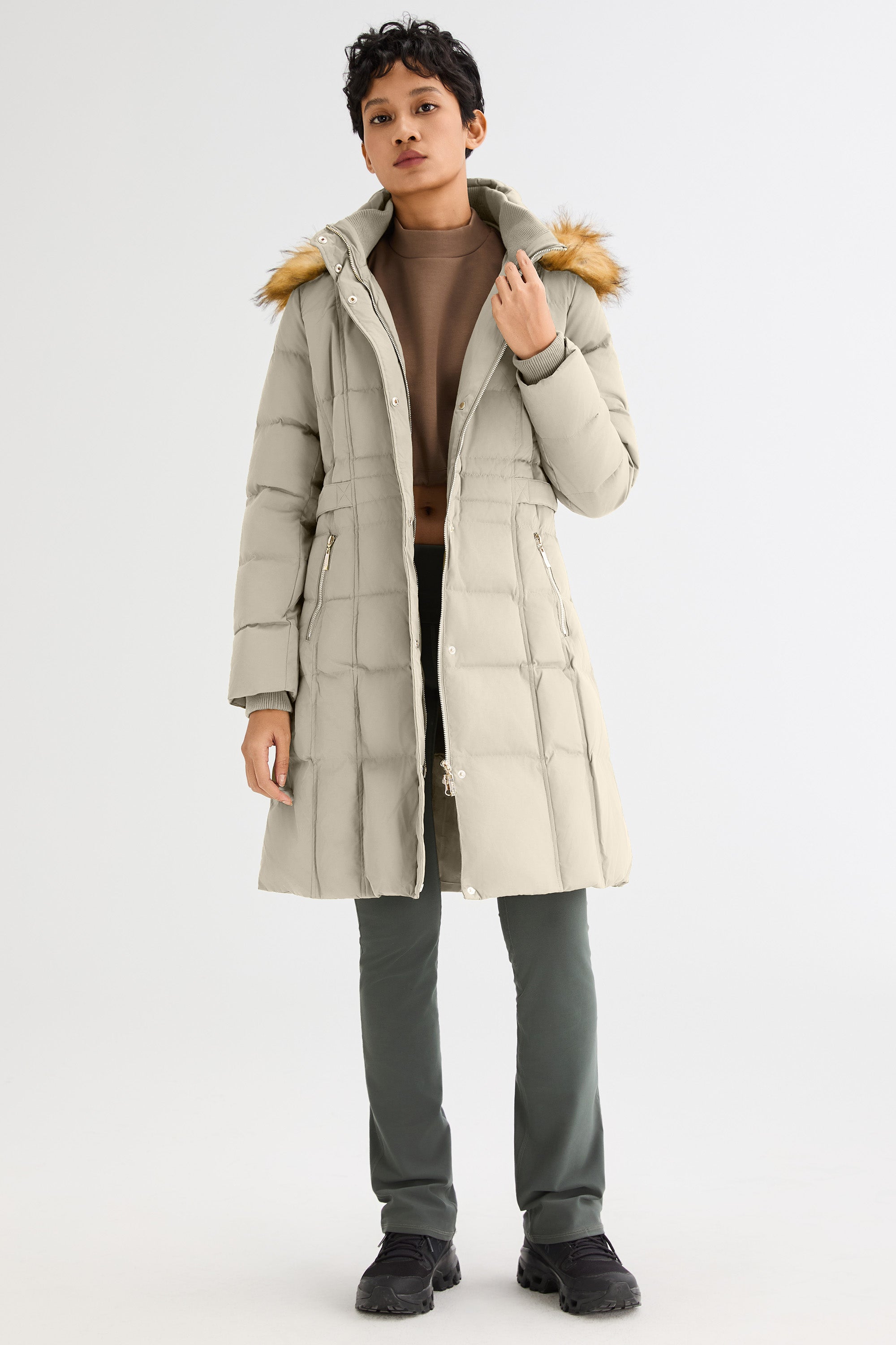 Long Faux Fur Hooded Down Coat - Orolay, #color_Oat Milk
