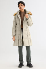 Long Faux Fur Hooded Down Coat - Orolay, #color_Oat Milk