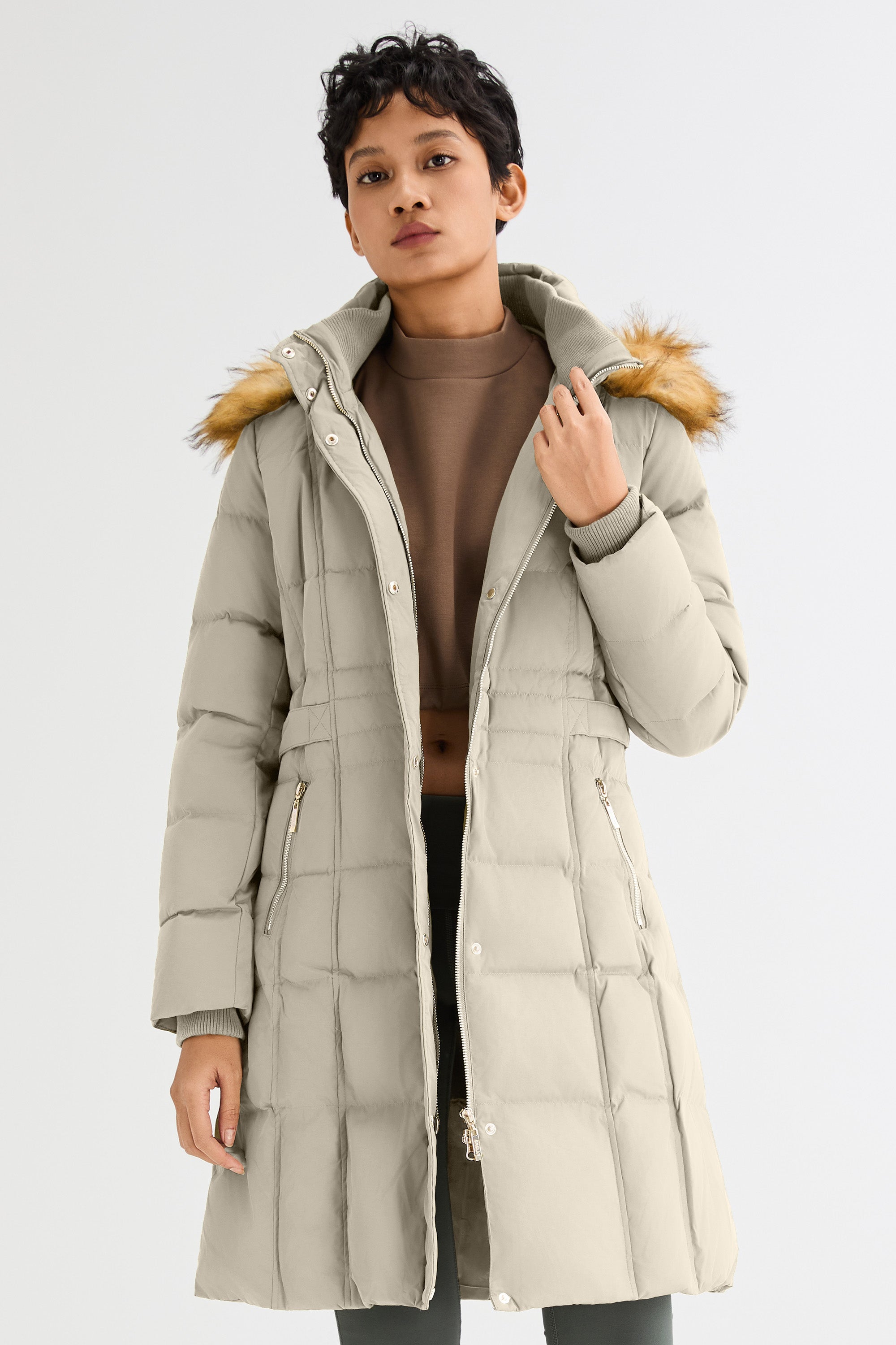 Long Faux Fur Hooded Down Coat - Orolay, #color_Oat Milk