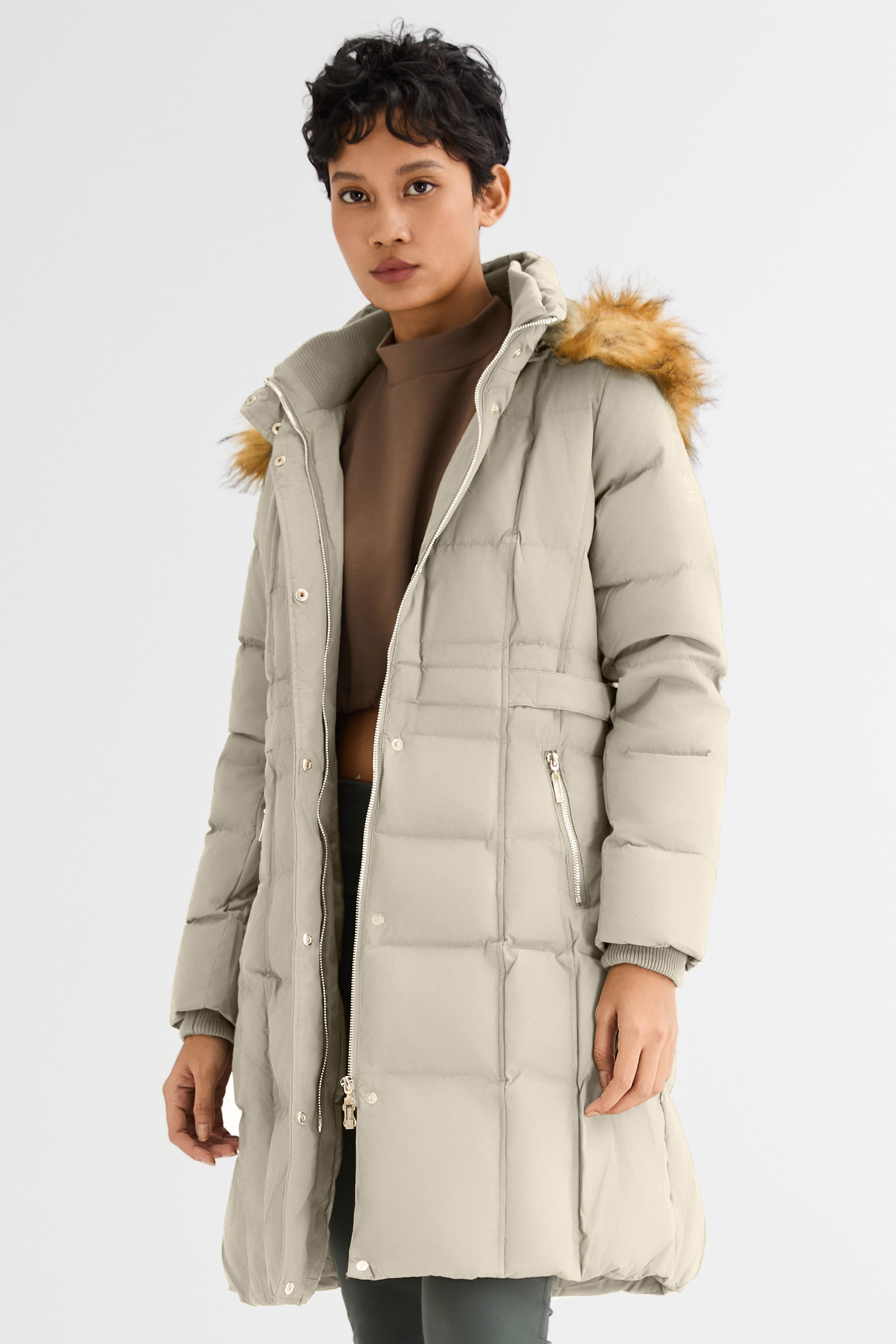 Long Faux Fur Hooded Down Coat - Orolay, #color_Oat Milk