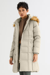 Long Faux Fur Hooded Down Coat - Orolay, #color_Oat Milk