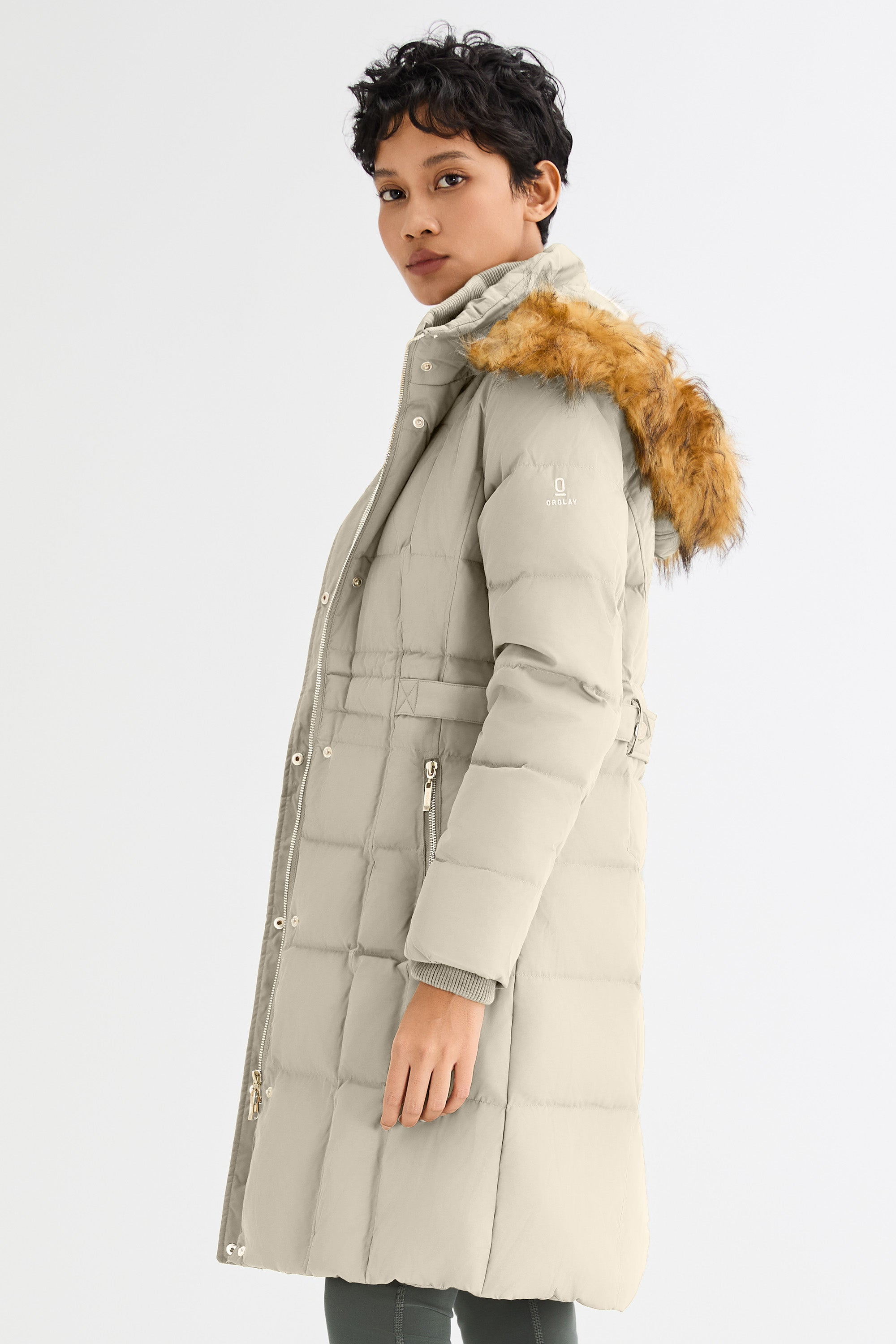 Long Faux Fur Hooded Down Coat - Orolay, #color_Oat Milk