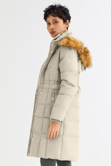 Long Faux Fur Hooded Down Coat - Orolay, #color_Oat Milk