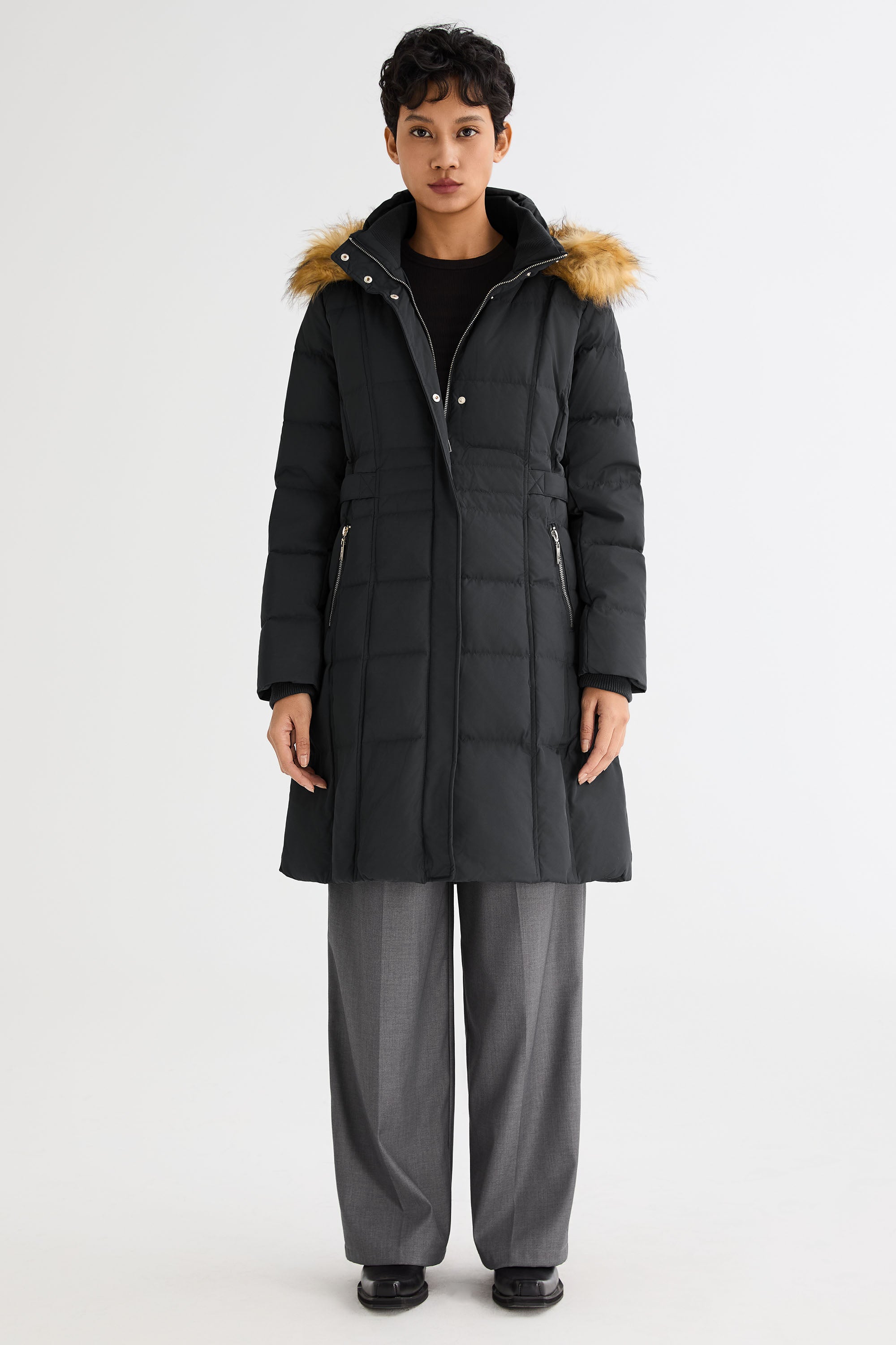 Long Faux Fur Hooded Down Coat - Orolay, #color_Black