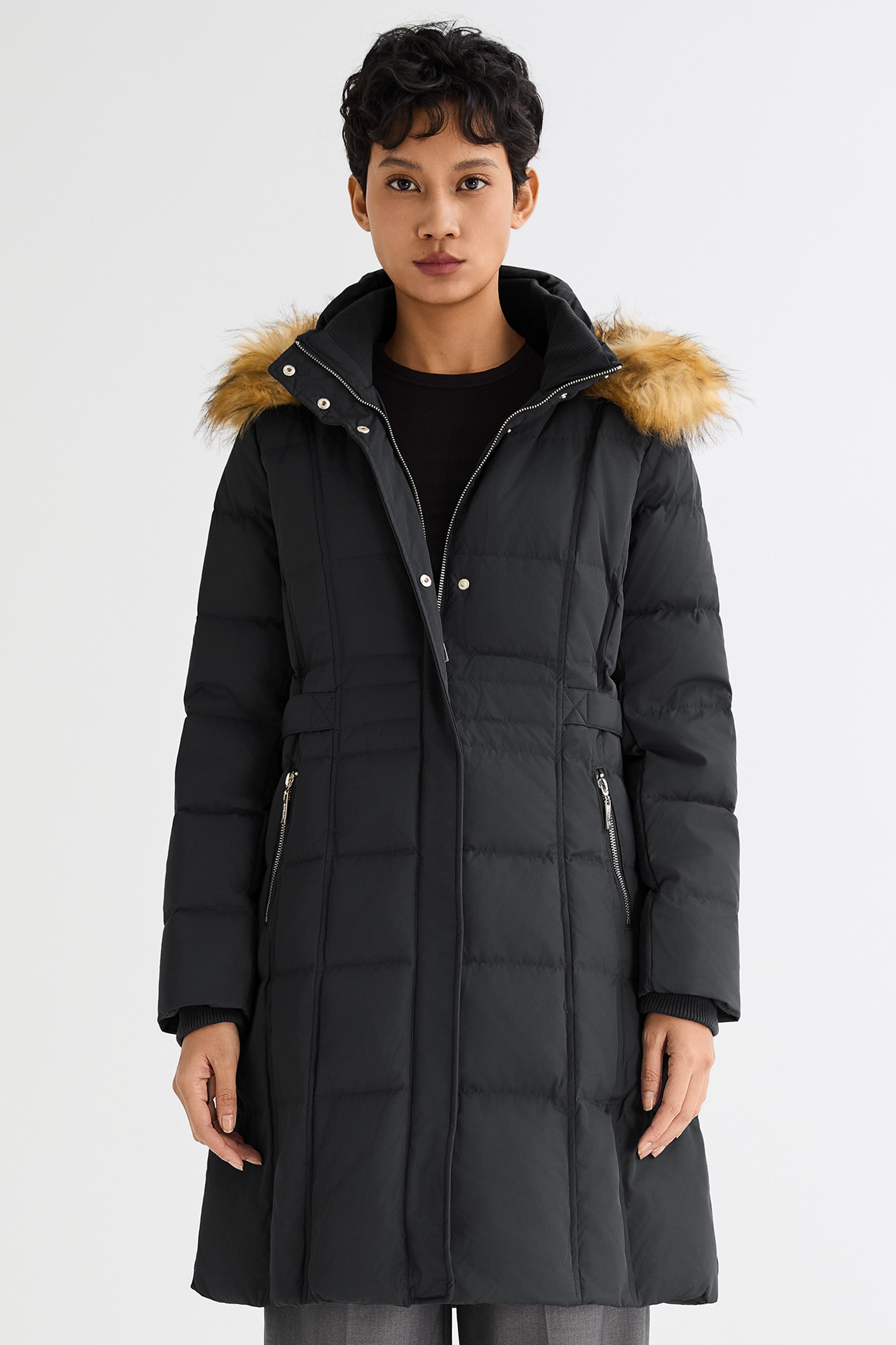 Long Faux Fur Hooded Down Coat - Orolay, #color_Black