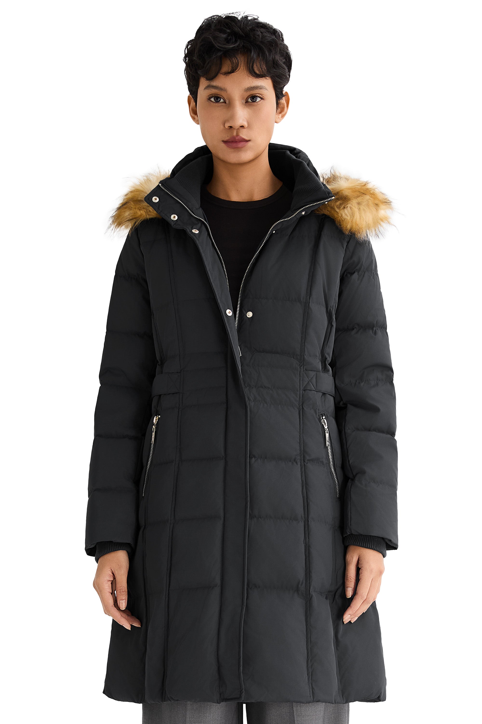 Long Faux Fur Hooded Down Coat - Orolay, #color_Black