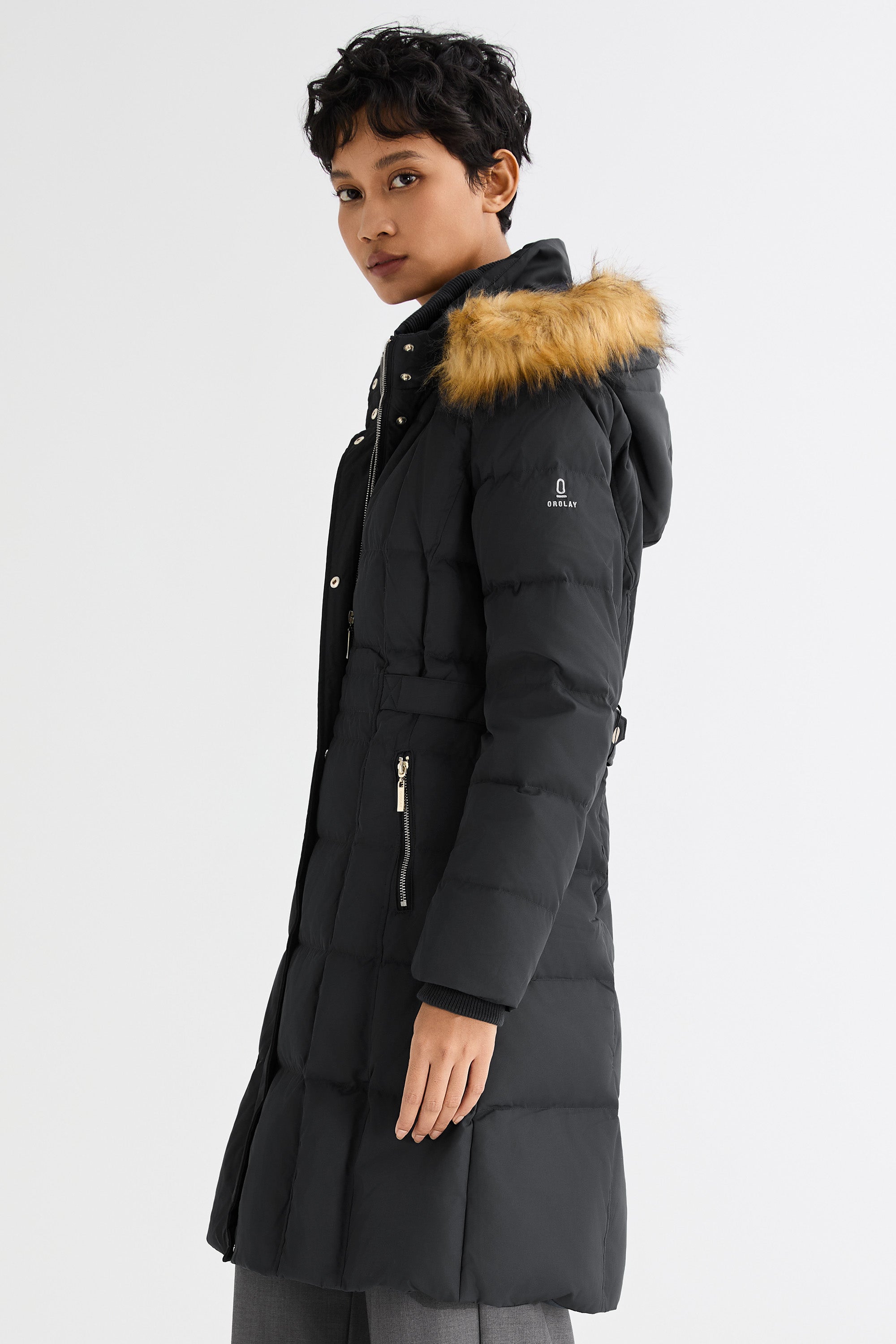 Long Faux Fur Hooded Down Coat - Orolay, #color_Black
