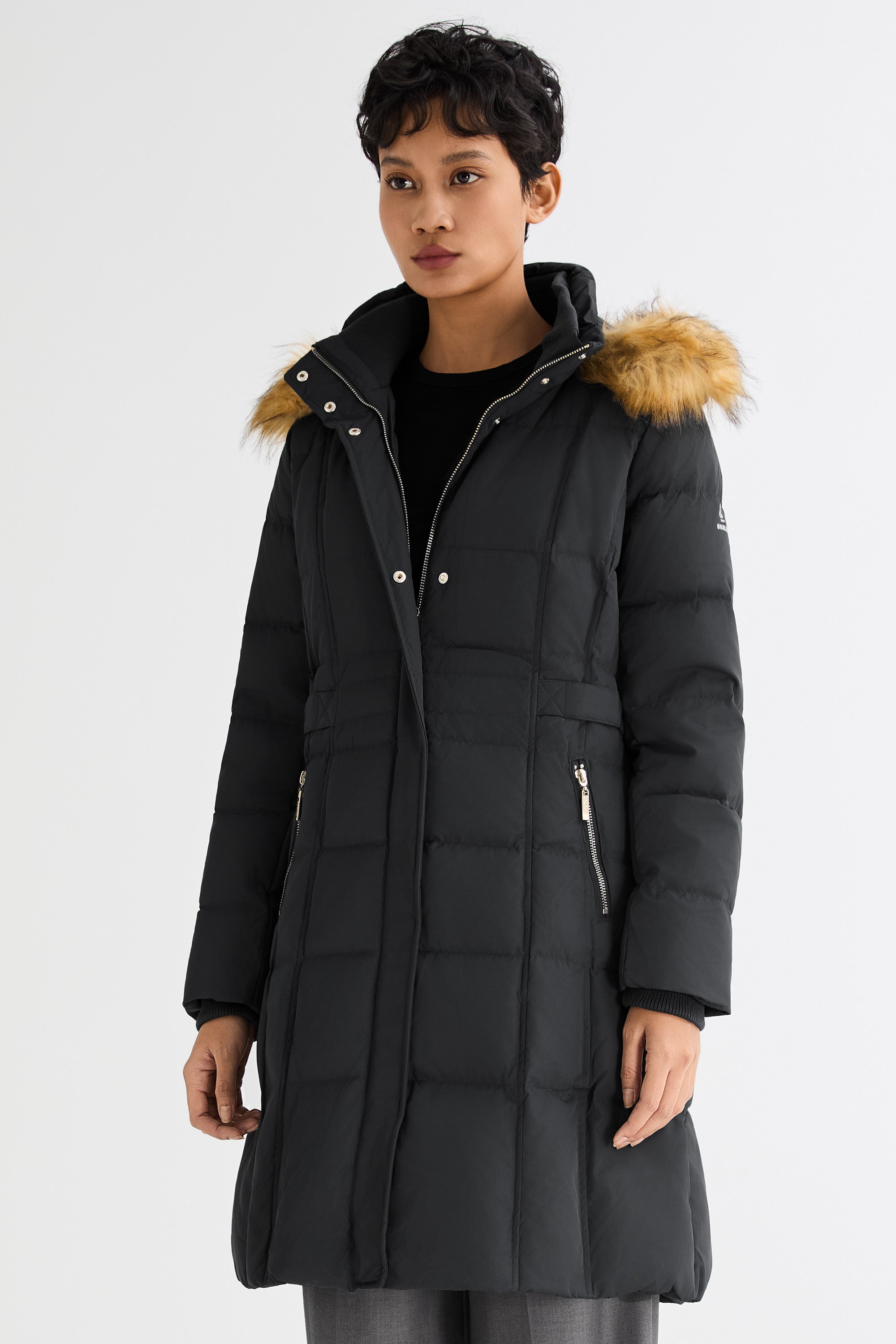 Long Faux Fur Hooded Down Coat - Orolay, #color_Black