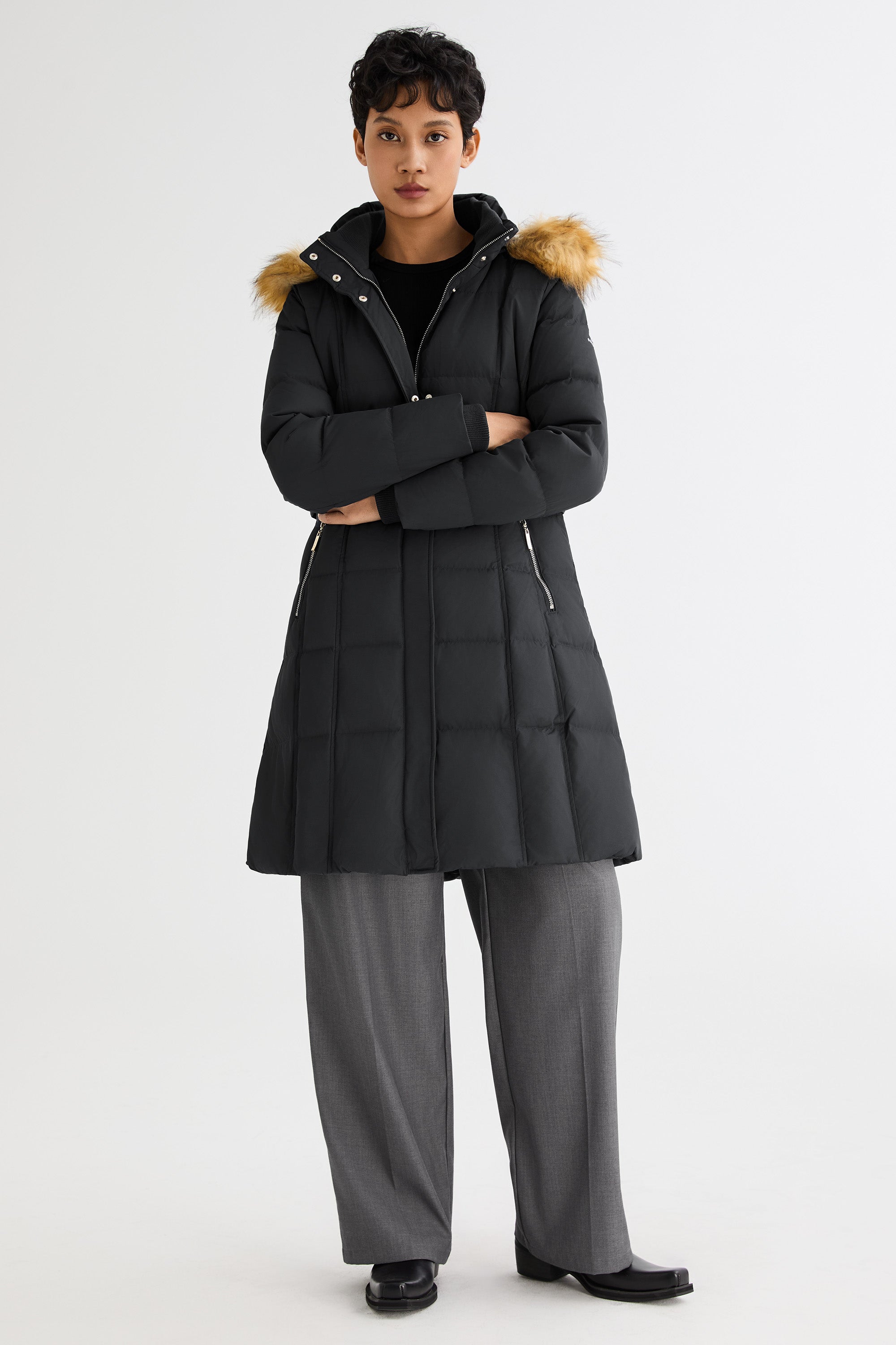 Long Faux Fur Hooded Down Coat - Orolay, #color_Black