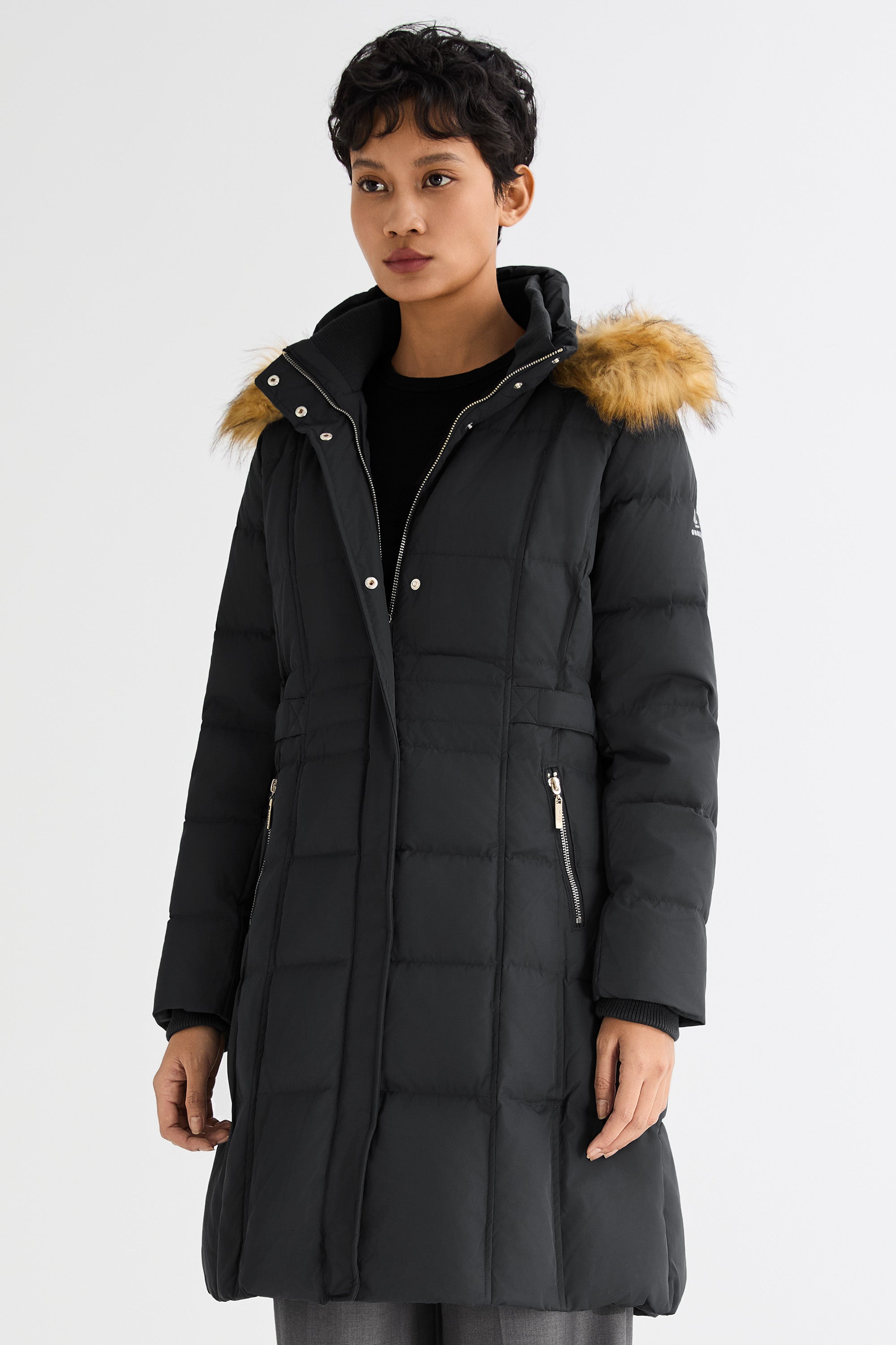 Long Faux Fur Hooded Down Coat - Orolay, #color_Black