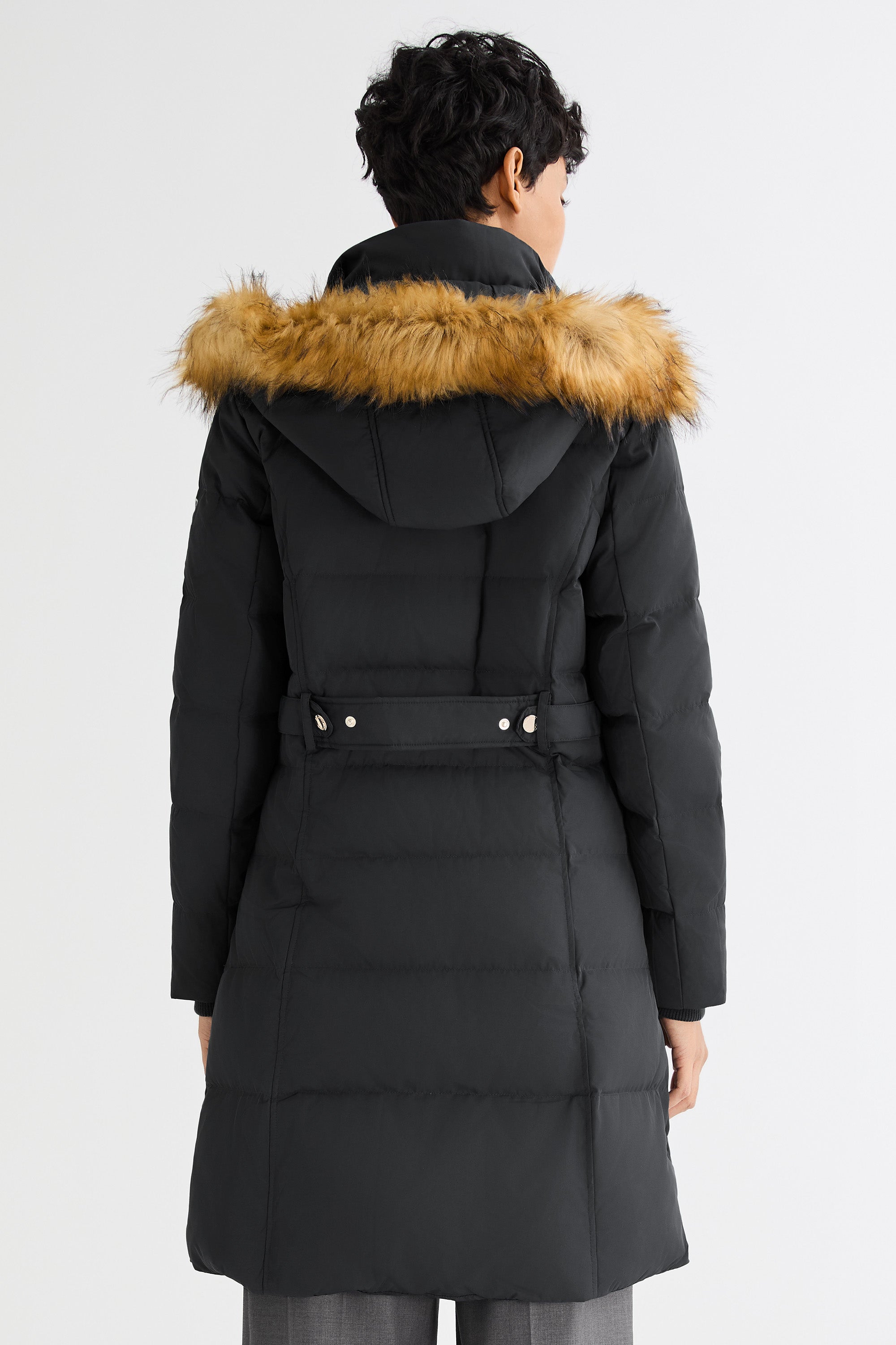 Long Faux Fur Hooded Down Coat - Orolay, #color_Black
